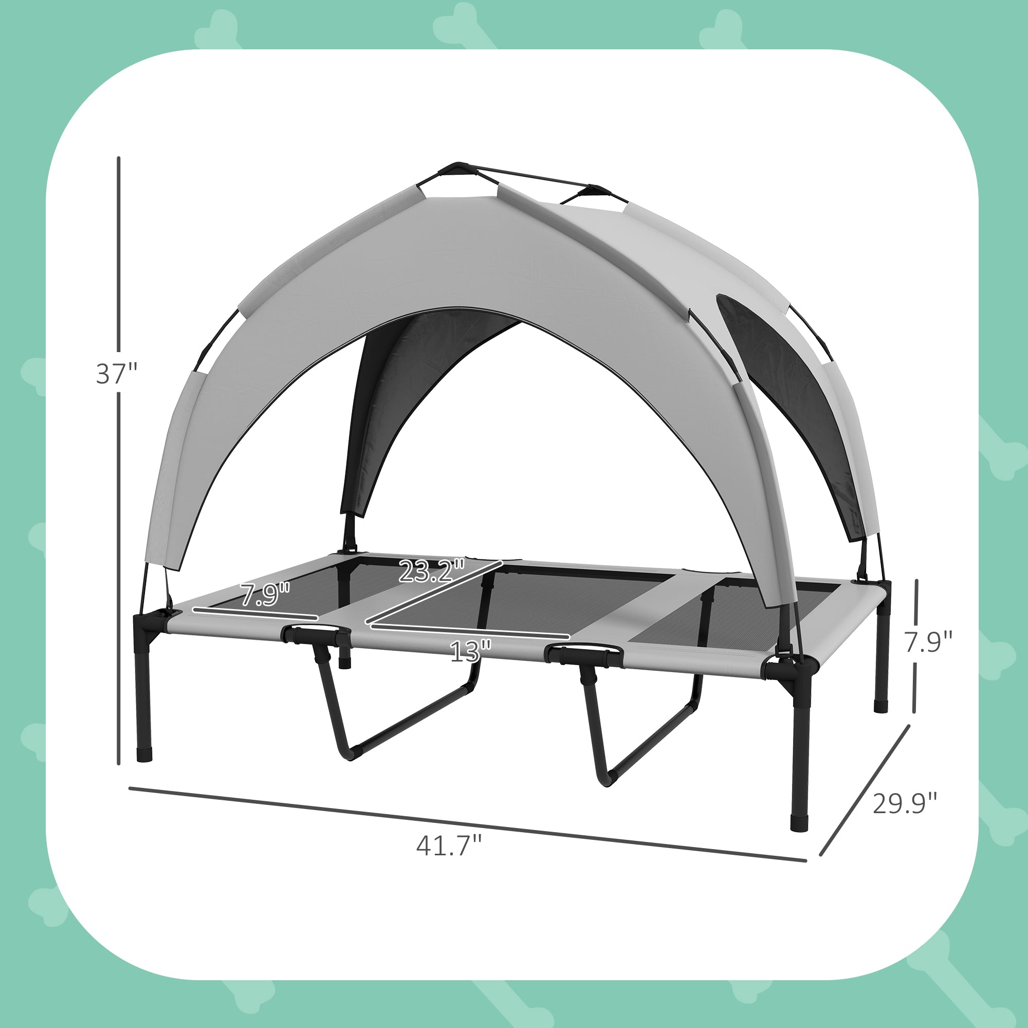 Elevated Dog Bed with Canopy, Raised Outdoor Pet Bed for Camping with Washable Breathable Mesh, 42" x 30" x 37" - Light Gray - Image 3