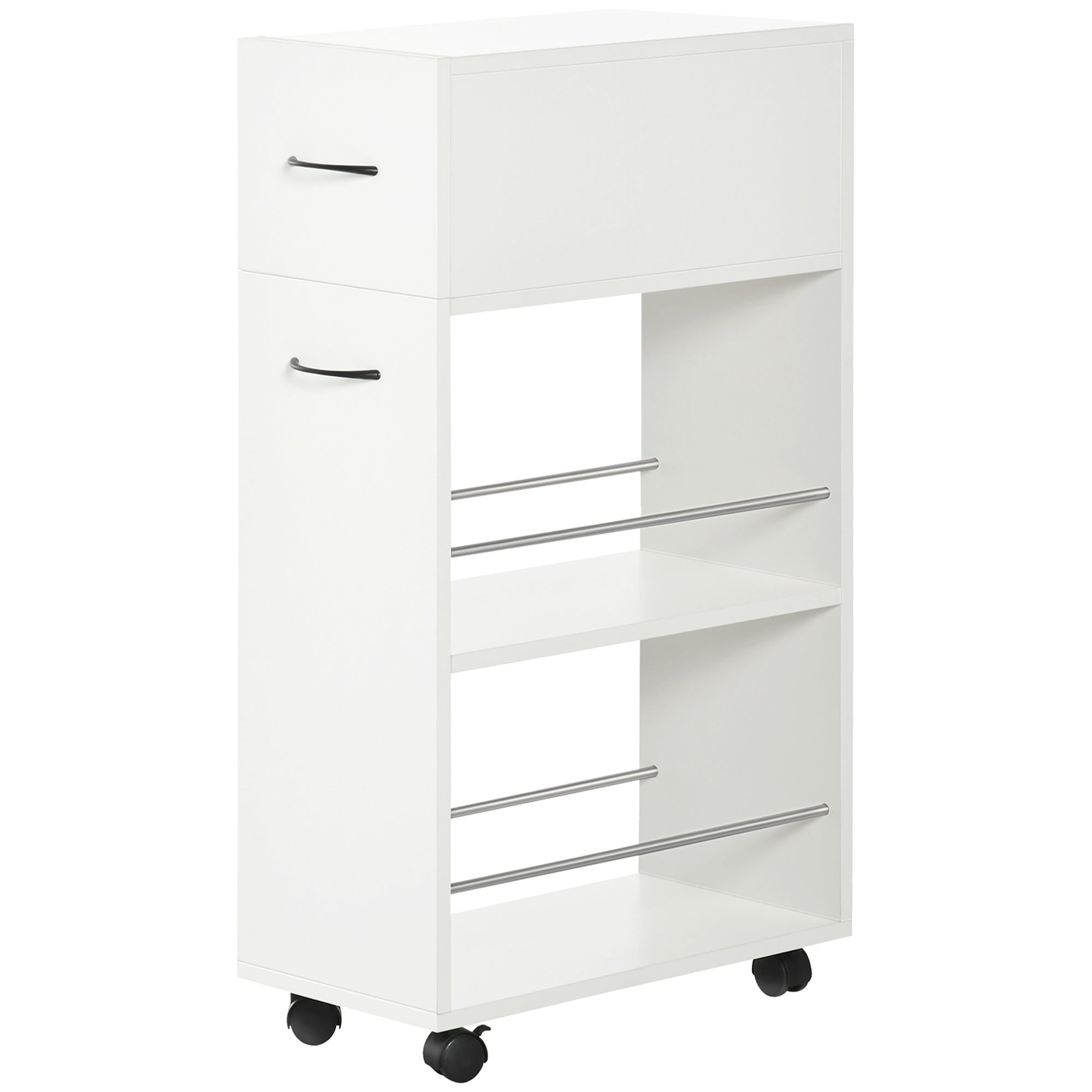 3- tier Slim Storage Cart, Rolling Narrow Kitchen Cart on Wheels for Small Place, Slide Out Side Utility Cart for Bathroom, Laundry