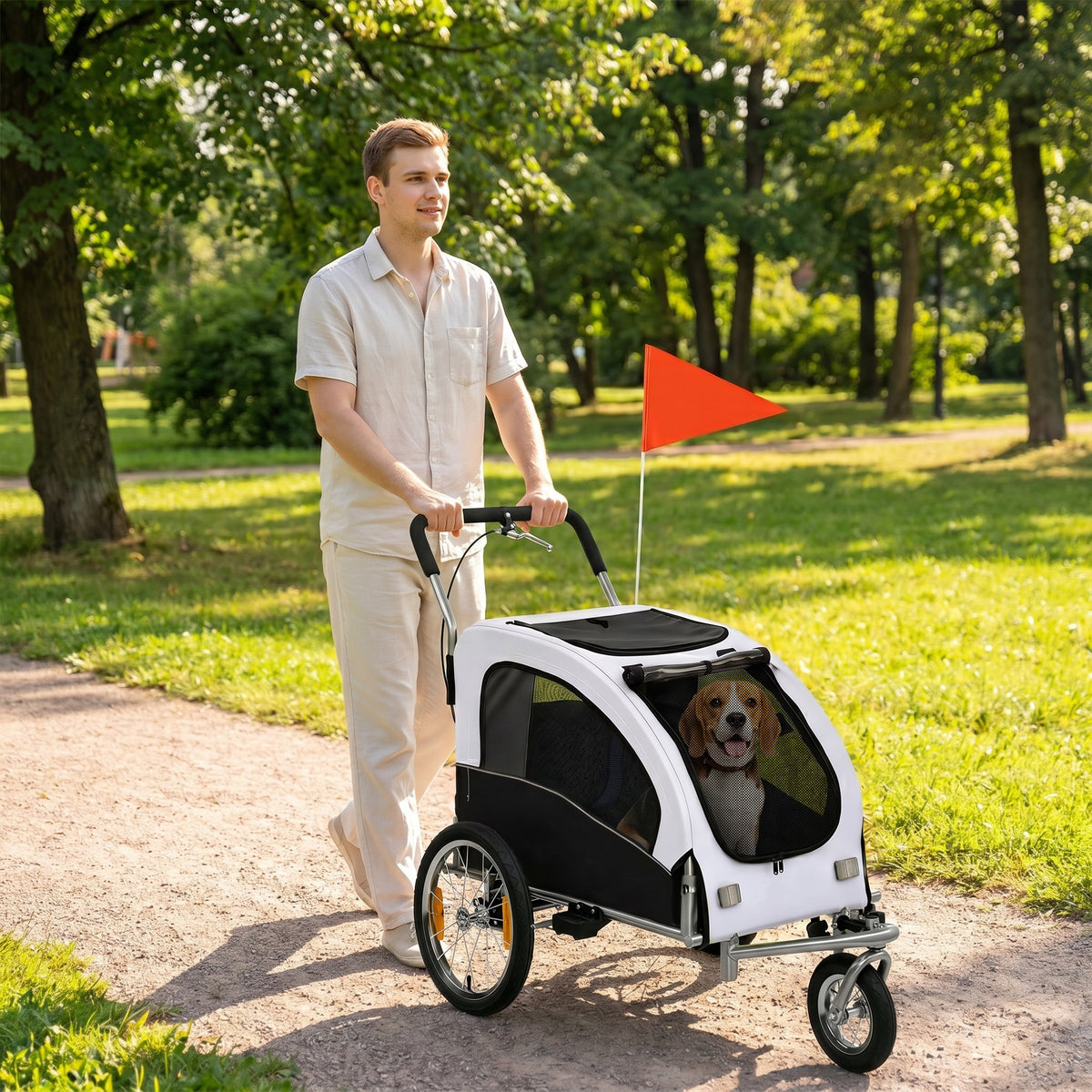 2 in 1 Dog Bike Trailer, Foldable Pet Stroller, Dog Bicycle Trailer with Suspension, for Medium Dogs up to 44 LBS, White