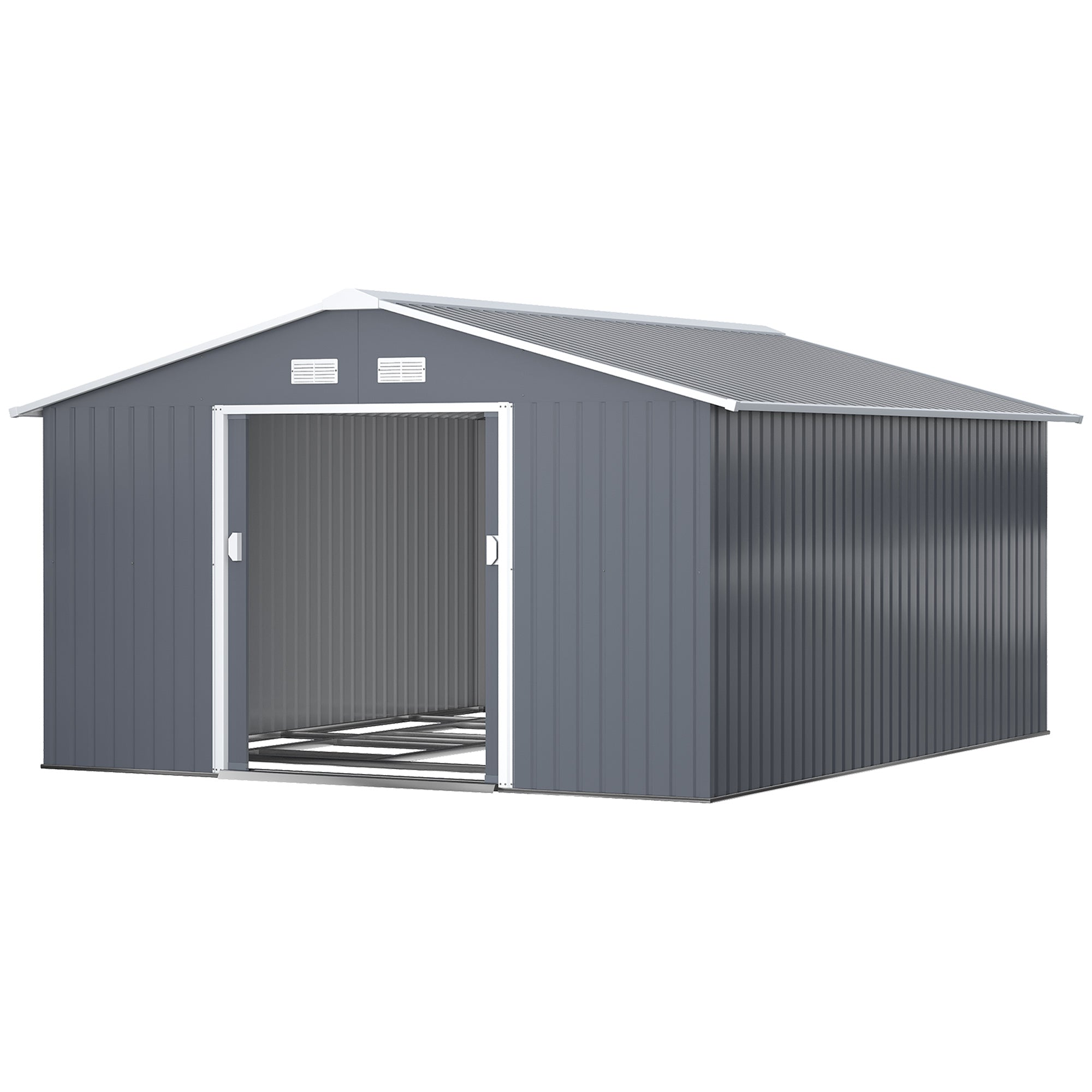 11' x 13' Garden Metal Shed, Storage Shed Utility Storage with Double Locking Doors for Bike, Yard Tools, Dark Gray - Dark Gray
