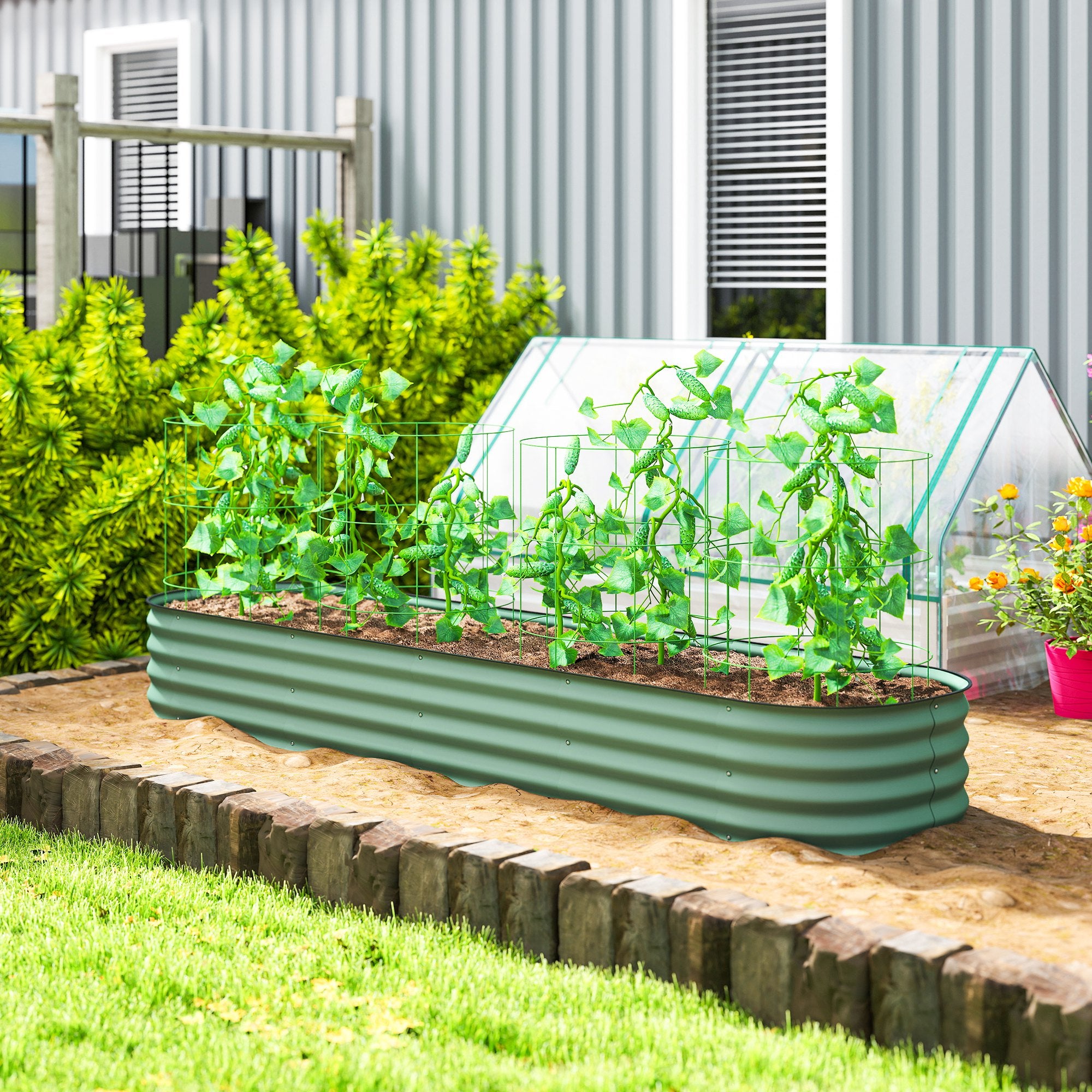 7.9' x 2' x 1' Galvanized Raised Garden Bed Kit, Metal Planter Box with Safety Edging, Green - Green - Image 2