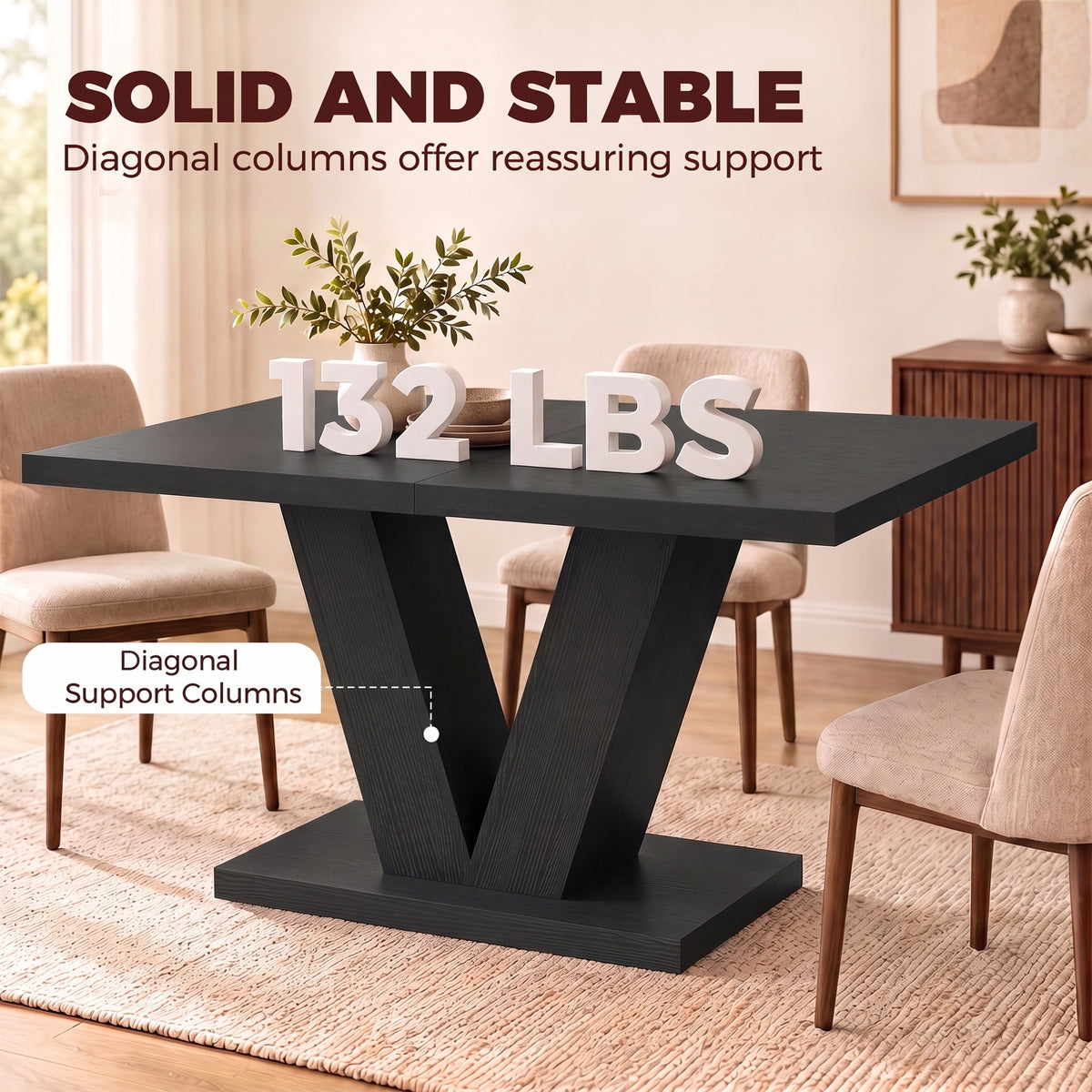 Modern Dining Table for 4 People, 47.2" Kitchen Table for Dining Room and Living Room, Rectangular, Black Wood Grain