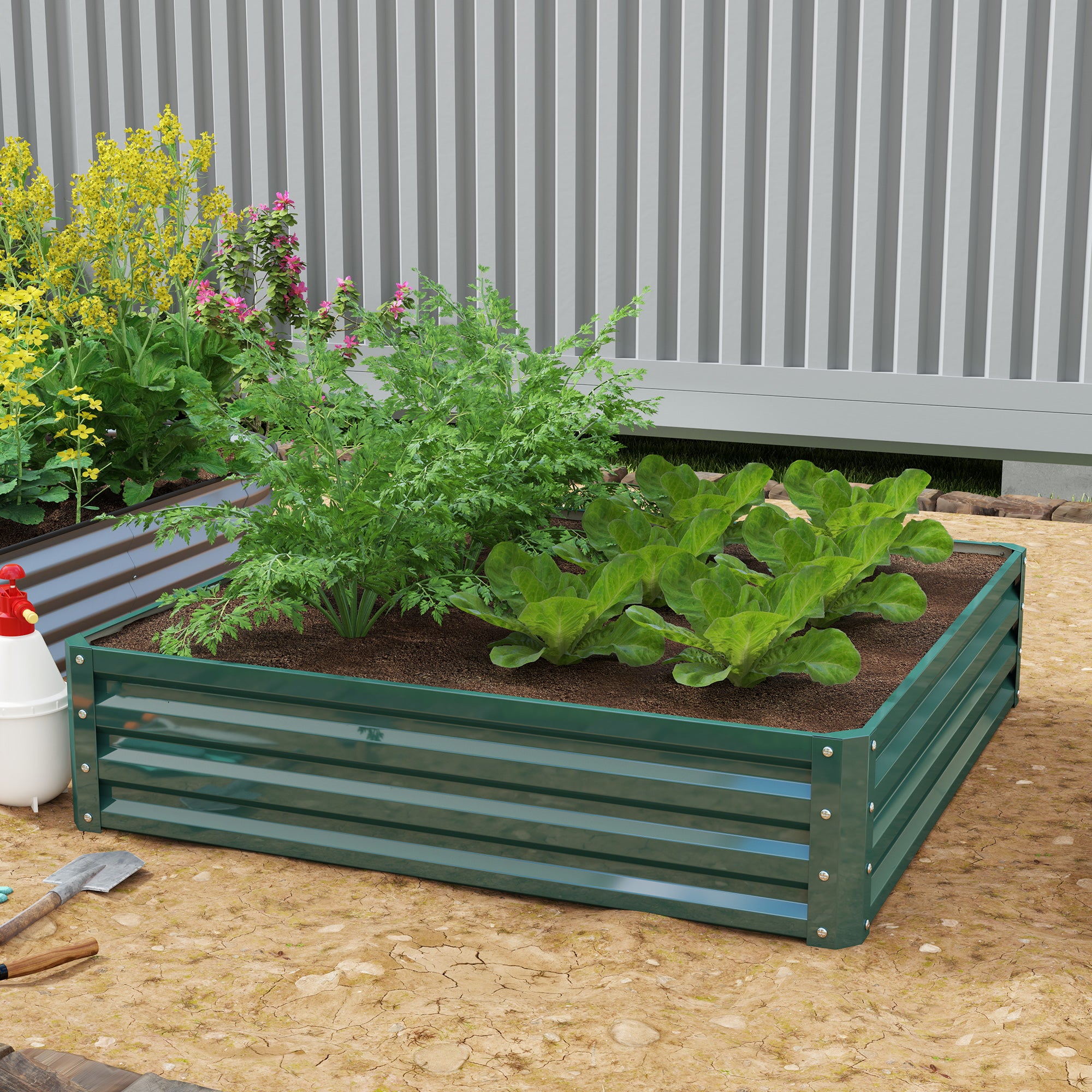 Galvanized Raised Garden Bed, 4' x 4' x 1' Metal Planter Box, for Growing Vegetables, Flowers, Herbs, Succulents, Green - Green - Image 2