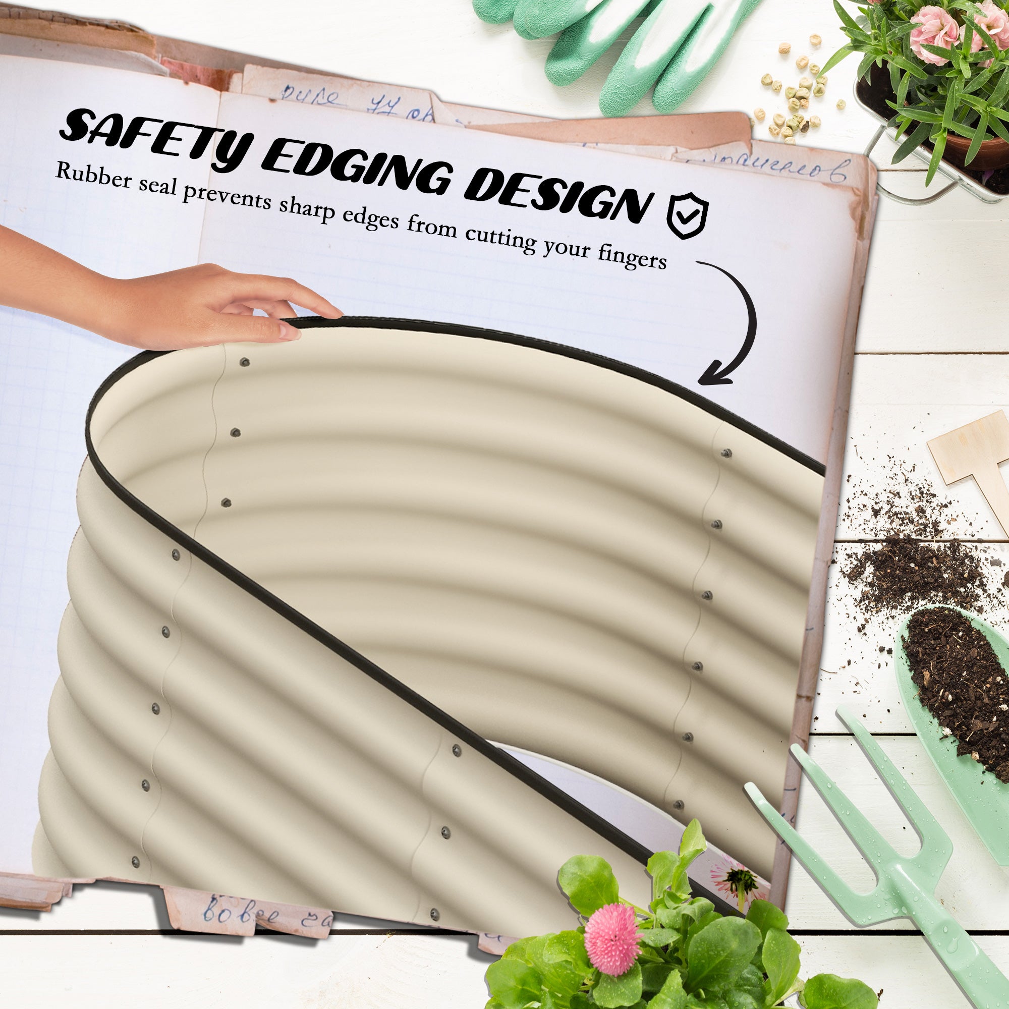 7.9' x 2' x 1.4' Galvanized Raised Garden Bed Kit, Metal Planter Box with Safety Edging, Cream - Cream White - Image 6