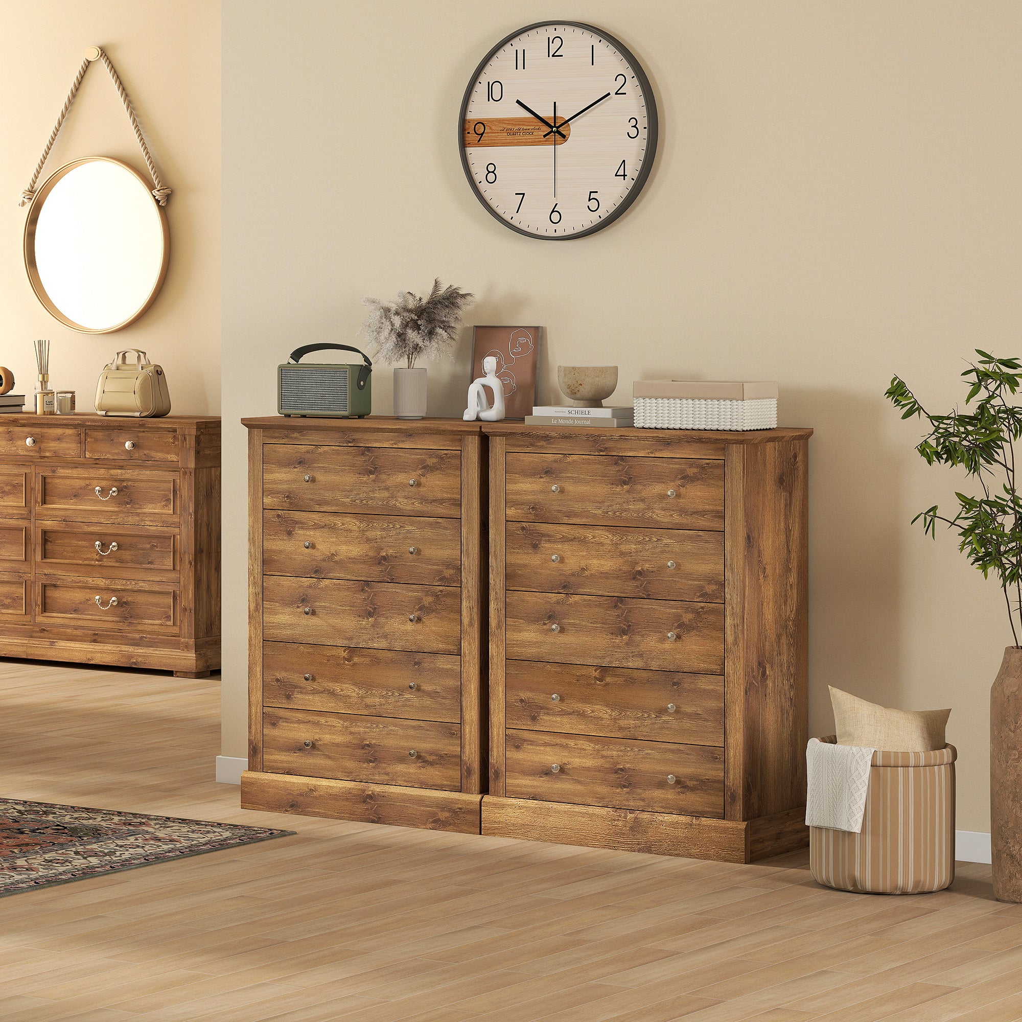 31" Wide Farmhouse Chest of Drawers with 5 Drawers, Dresser for Bedroom with Wood Top for Living Room, Brown