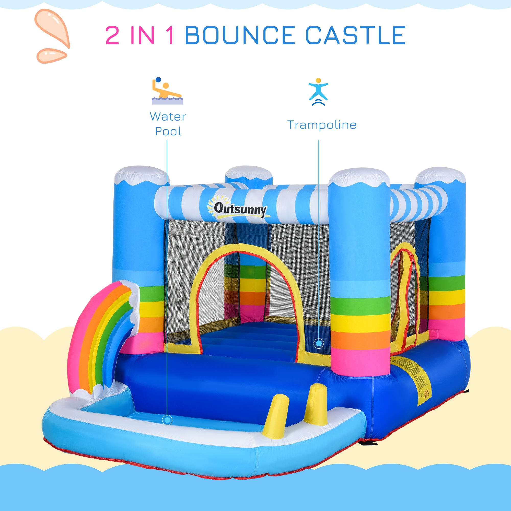 Inflatable Bounce House for Kids 2-in-1 Jumping Castle for Indoor Outdoor Party with Trampoline, Pool, Carry Bag & Air Blower