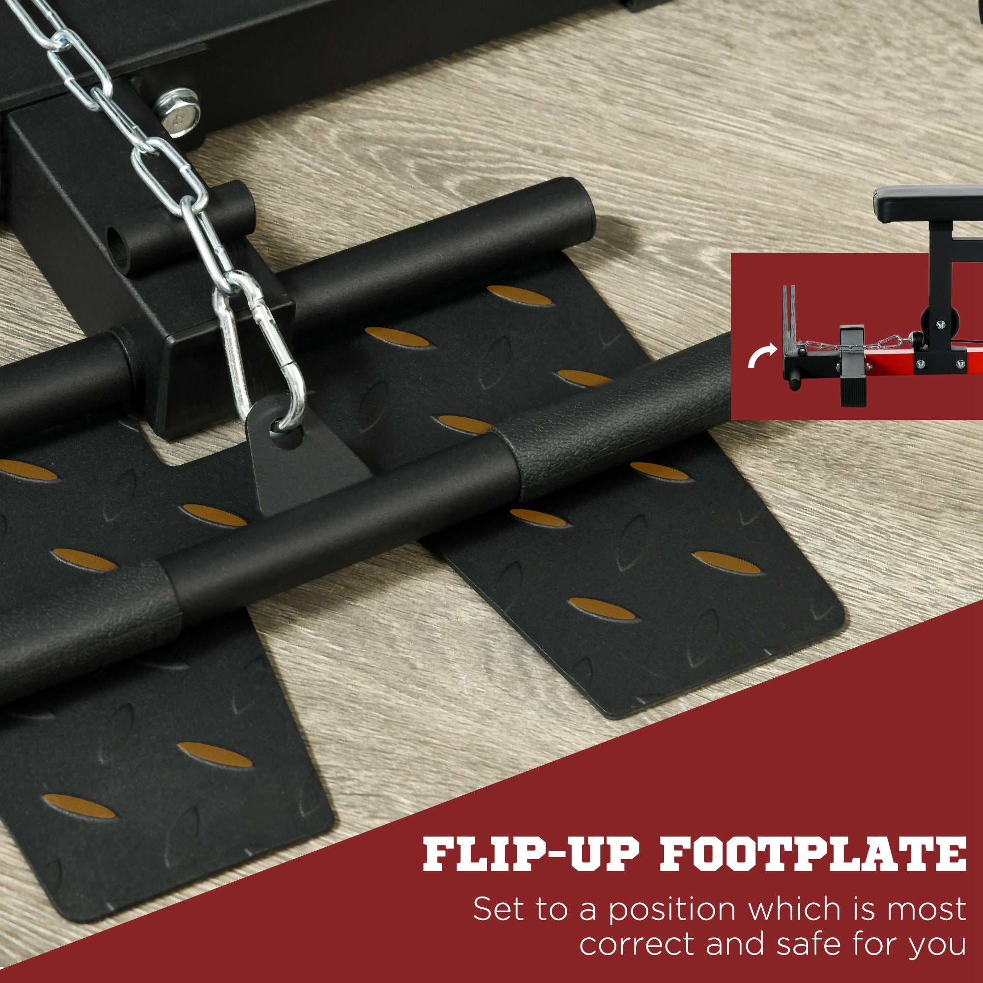 Lat Pull Down Machine, High / Low Pulley Machine with Adjustable Seat and Flip-Up Footplate, Red