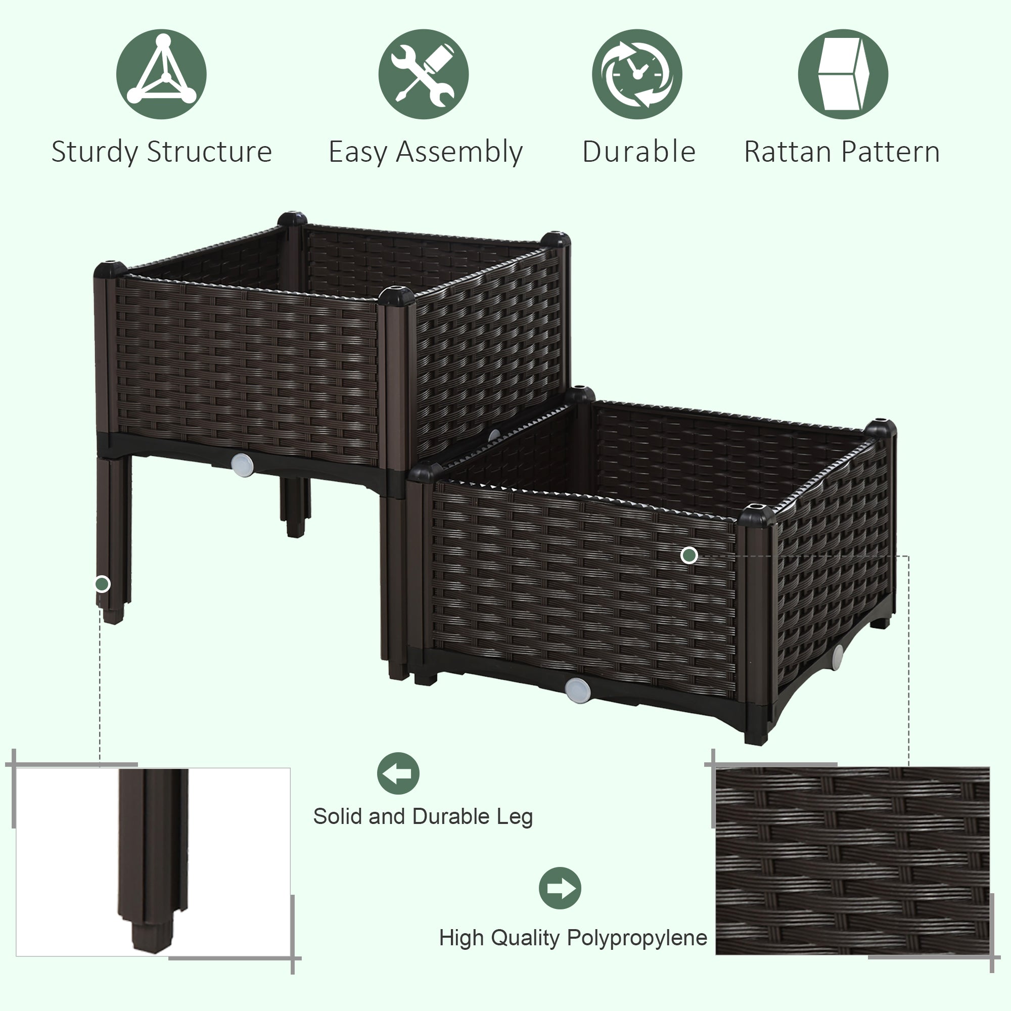 2-Piece Raised Garden Bed with Legs, Self-Watering Planter Box Raised Bed to Grow Flowers, Herbs & Vegetables, Brown - Brown - Image 7