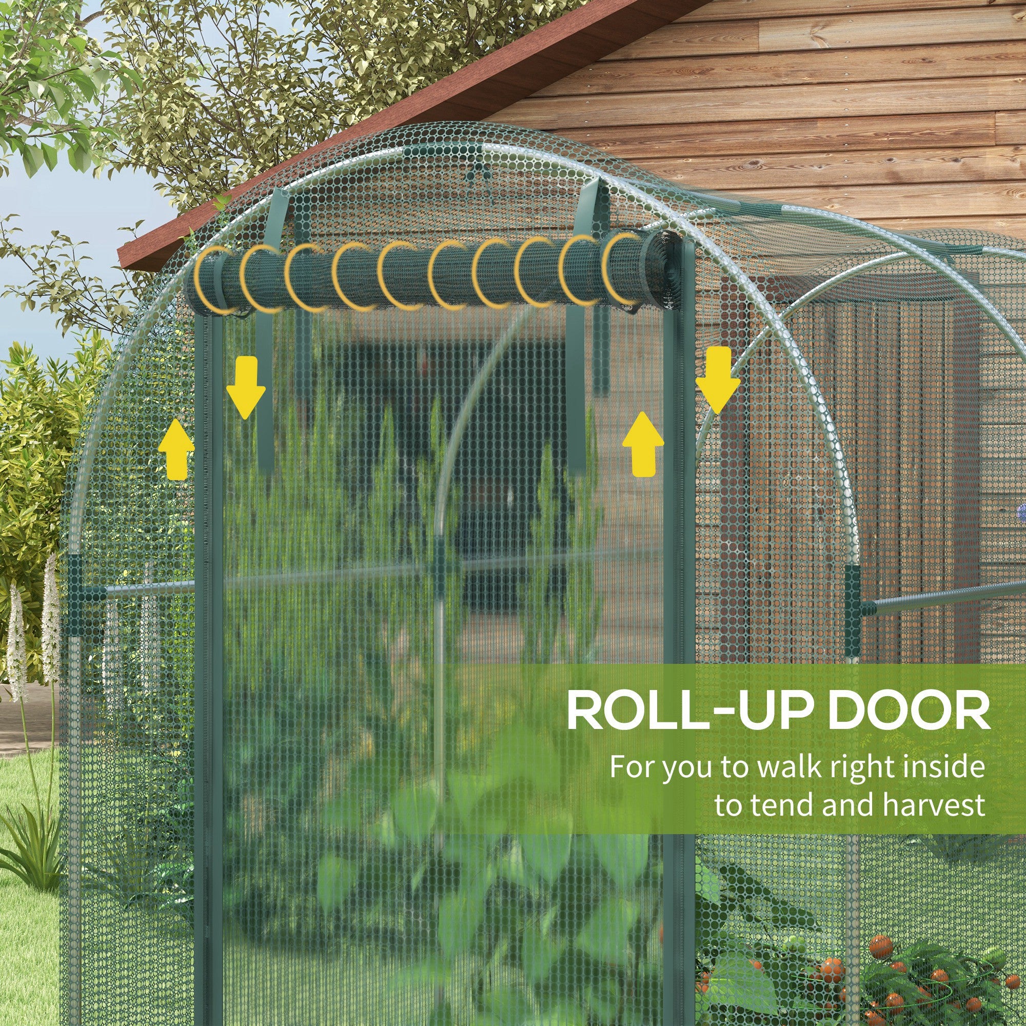 Galvanized Steel Crop Cage, Plant Protection Tent with Zippered Door, 4' x 8', Green - Green - Image 6