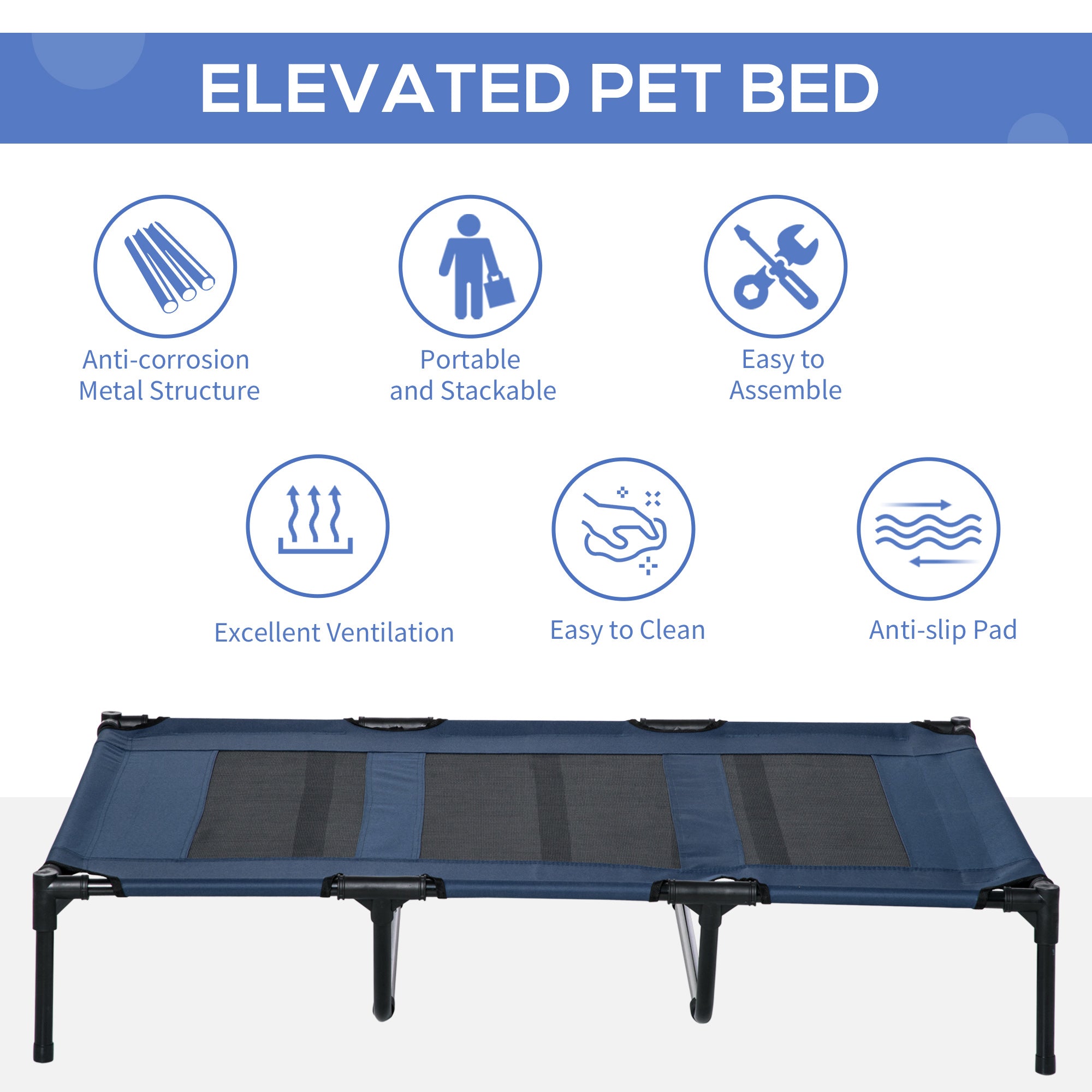 48" x 36" Elevated Breathable Dog Bed w/ Carry Bag Dark Blue - Dark Blue - Image 4