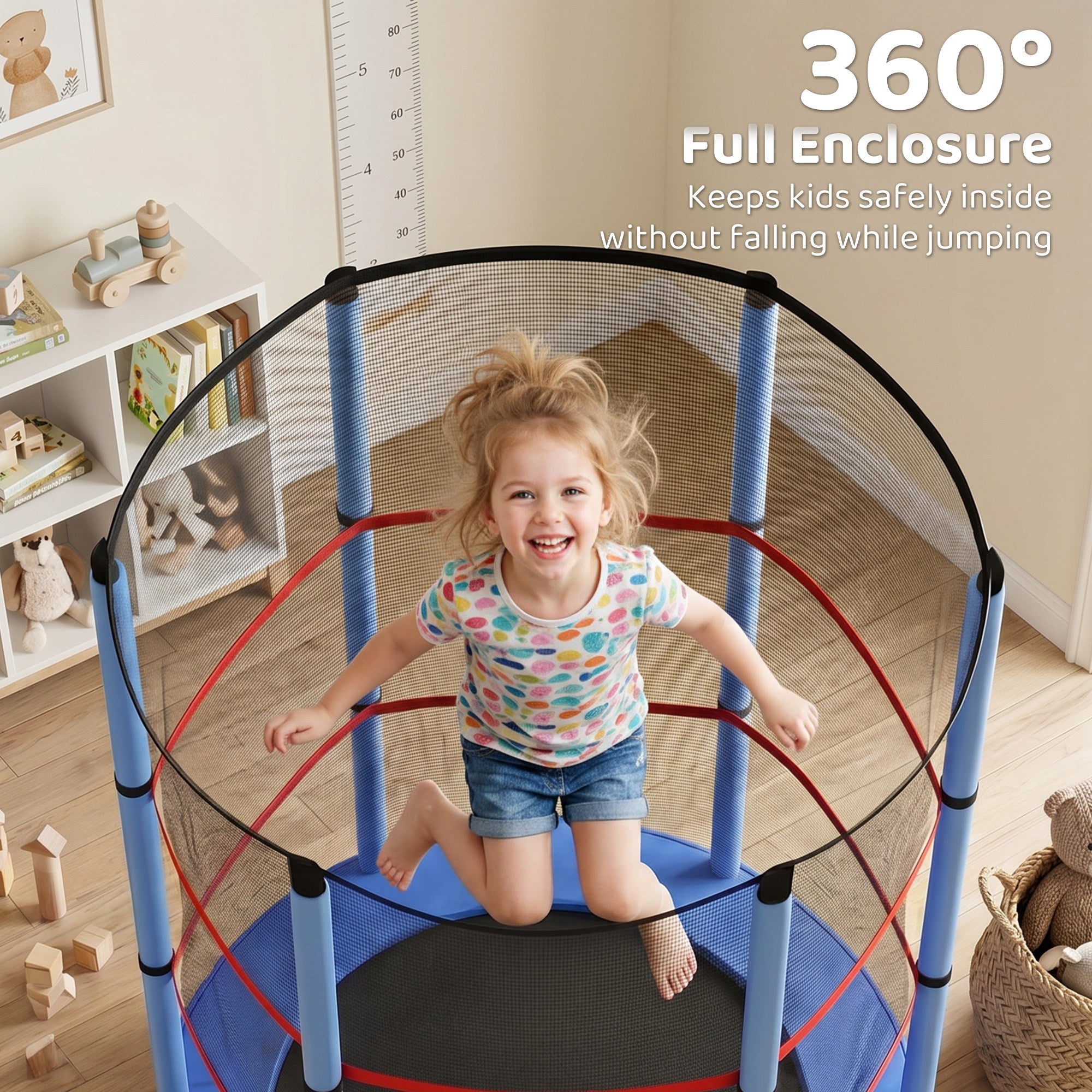 Φ5FT Kids Trampoline with Enclosure Net for Age 3 to 6 Years Blue