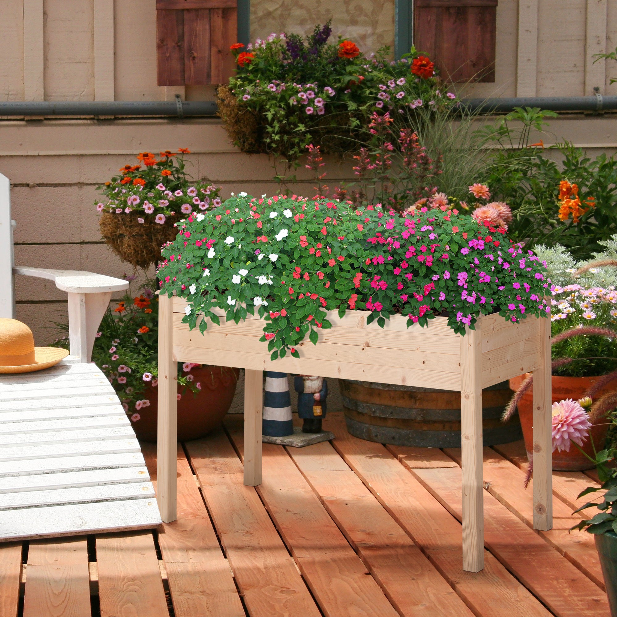 Raised Garden Bed with Legs, 48" x 22" x 30", Elevated Wooden Planter Box, Self-Draining with Bed Liner for Vegetables, Herbs, and Flowers Backyard, Patio, Balcony Use, Natural - Natural Wood - Image 2