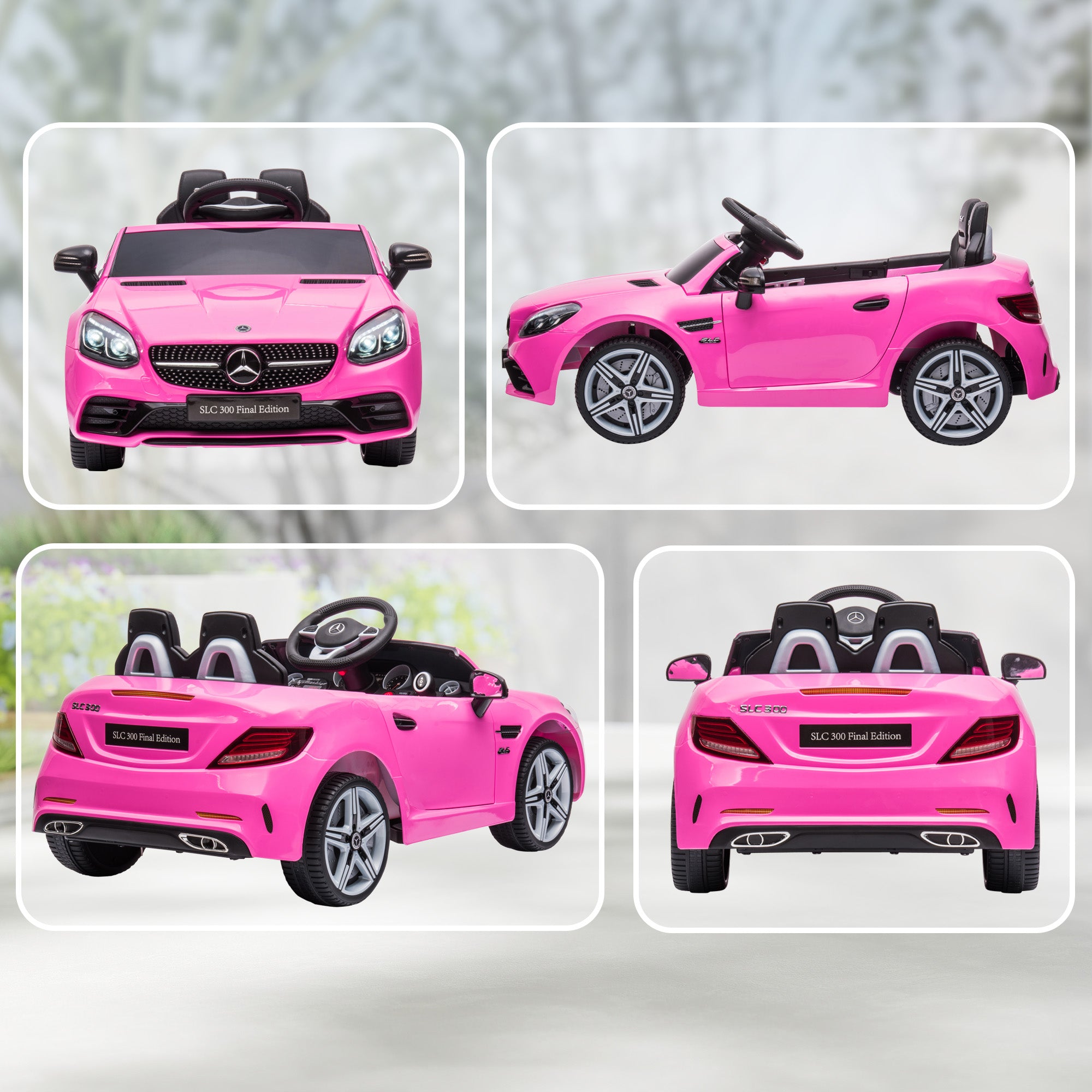 Mercedes SLC 300 Licensed Kids Electric Car with Remote Control, 12V Battery Powered Kids Ride on Car with Music, Lights, Suspension for 3-6 Years Old, Pink