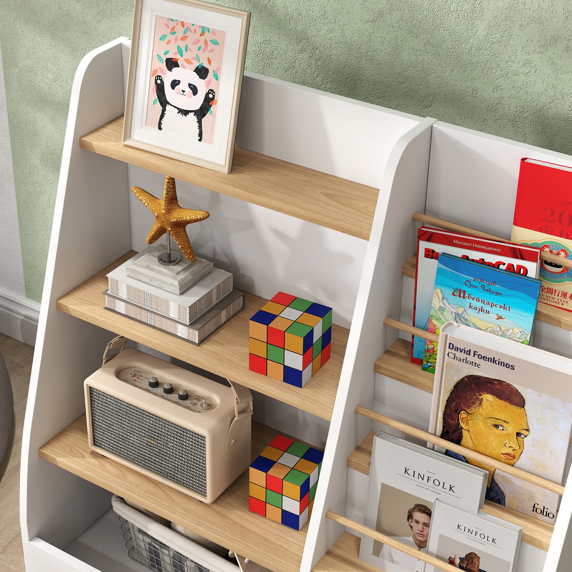 4 Tier Kids Bookshelf and Toy Storage Organizer with Book Rack, for Living Room, Kids Room, Playroom, Bedroom, White