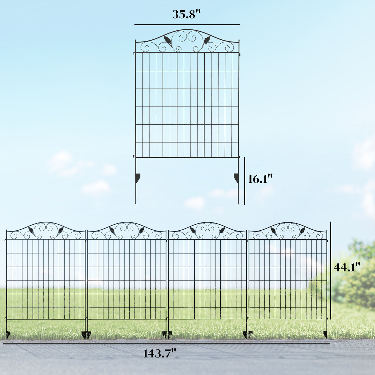 Garden Fence, 4 Pack, 44 in(H) x 12 ft(L) Folding Garden Fence Border, No Dig Ground Stake Metal Fence Panels for Outdoor Patio Yard Landscape