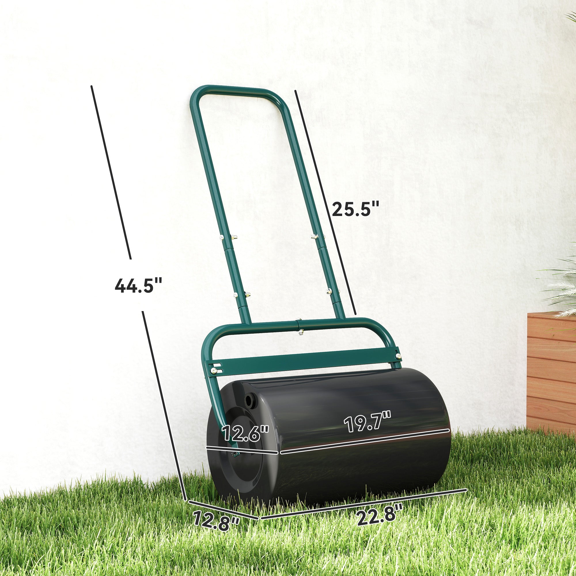 20-Inch Push/Tow Behind Lawn Roller Filled with 10 Gal Water or Sand for Flattening Sod in the Garden, Dark Green - Dark Green - Image 3