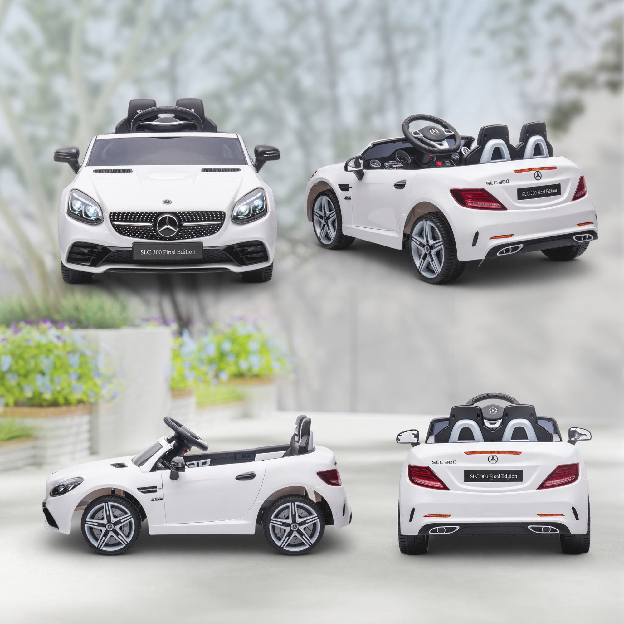 Mercedes SLC 300 Licensed Kids Electric Car with Remote Control, 12V Battery Powered Kids Ride on Car with Music, Lights, Suspension for 3-6 Years Old, White