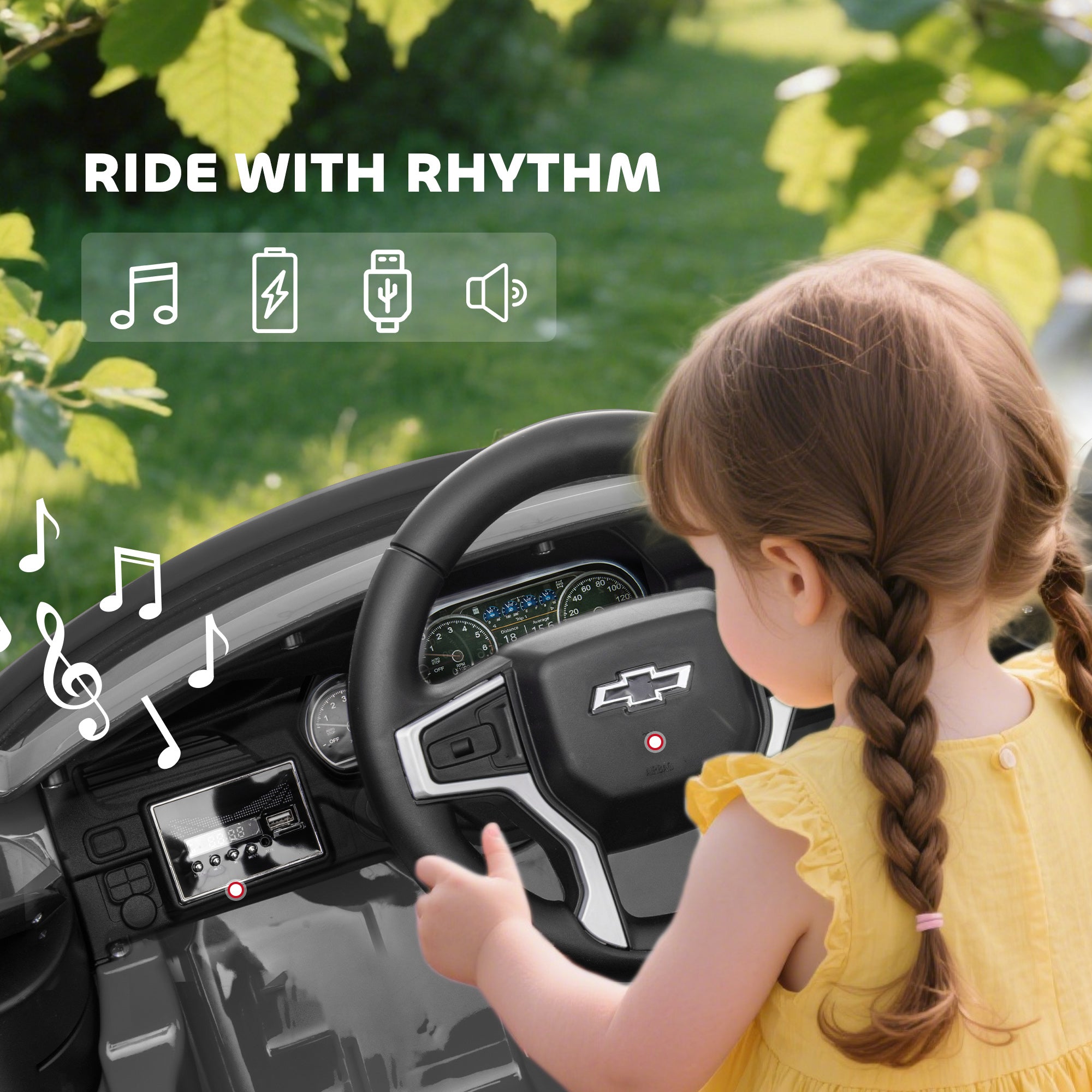 Licensed Chevrolet Tahoe Ride On Car, 12V 7AH Battery Power Ride On Toy with Parent Remote Control, LED Lights, Music, 4 Wheeler Suspension, 3 Speeds, Kids Electric Vehicle for Aged 3+, Gray