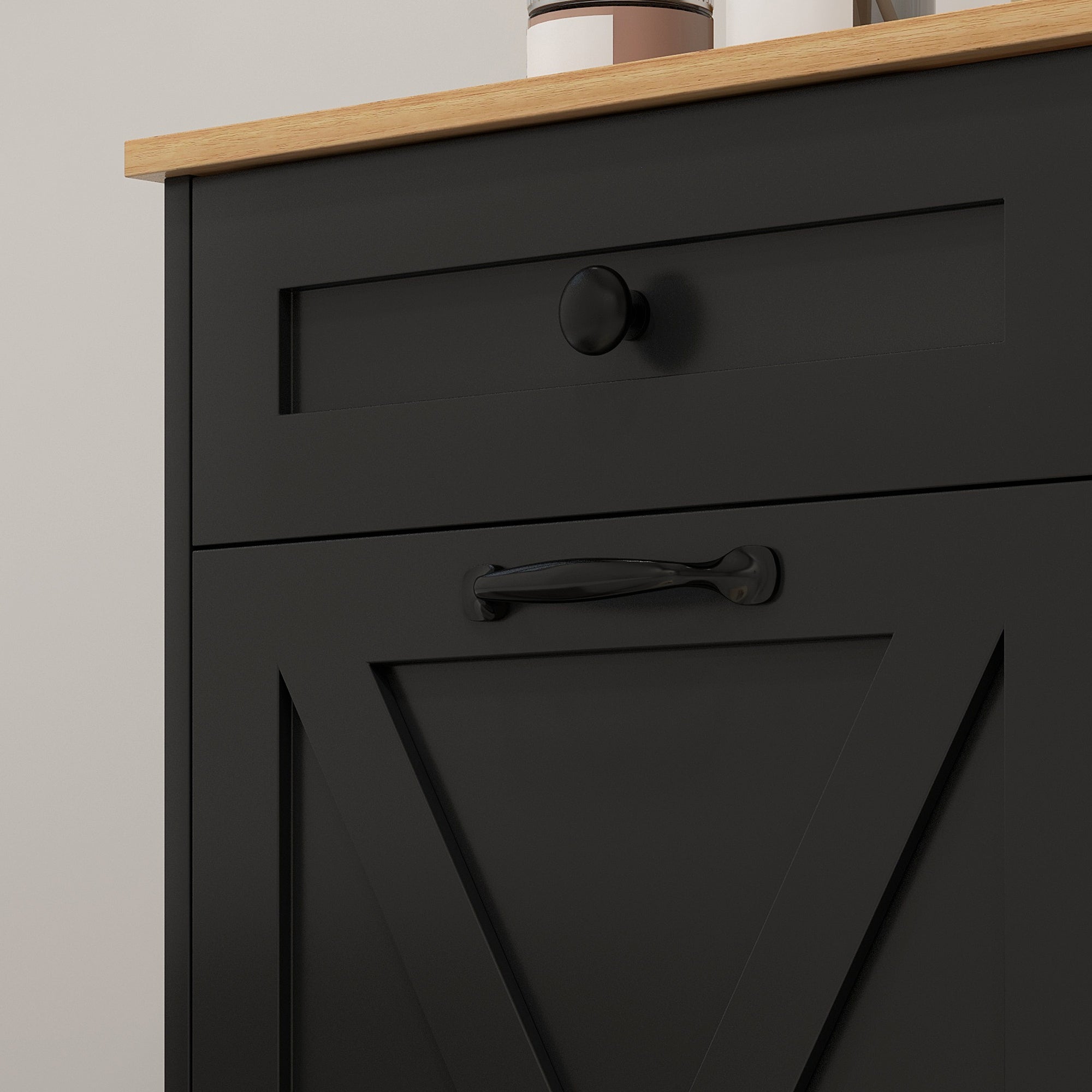 Tilt Out Laundry Hamper Cabinet, Bathroom Storage Cabinet with 2 Removable Baskets and 2 Drawers, Black