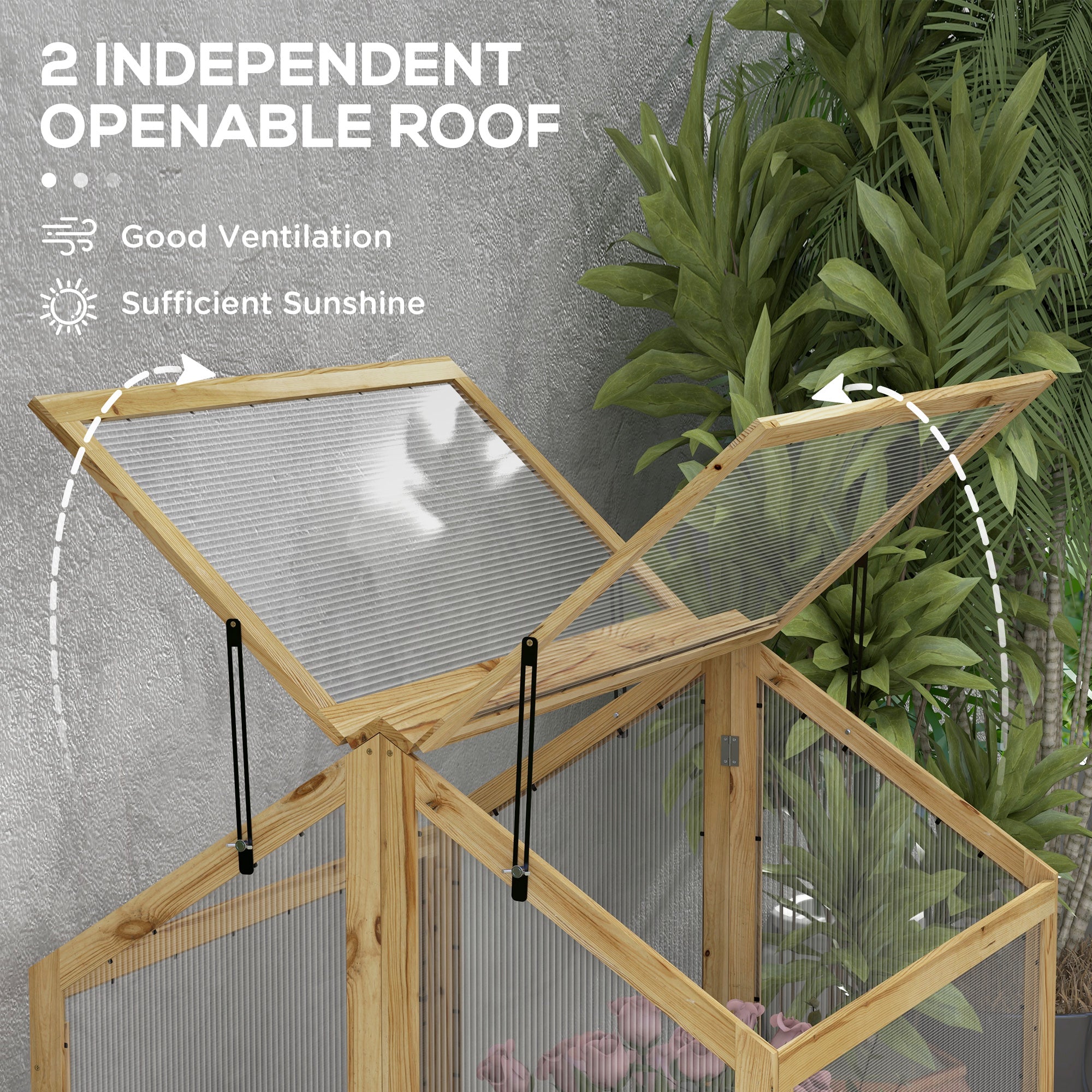 Raised Garden Flower Bed Kit with Greenhouse, Wooden Cold Frame Planter, 35.5" x 31.5" x 36", Natural - Natural Wood - Image 7