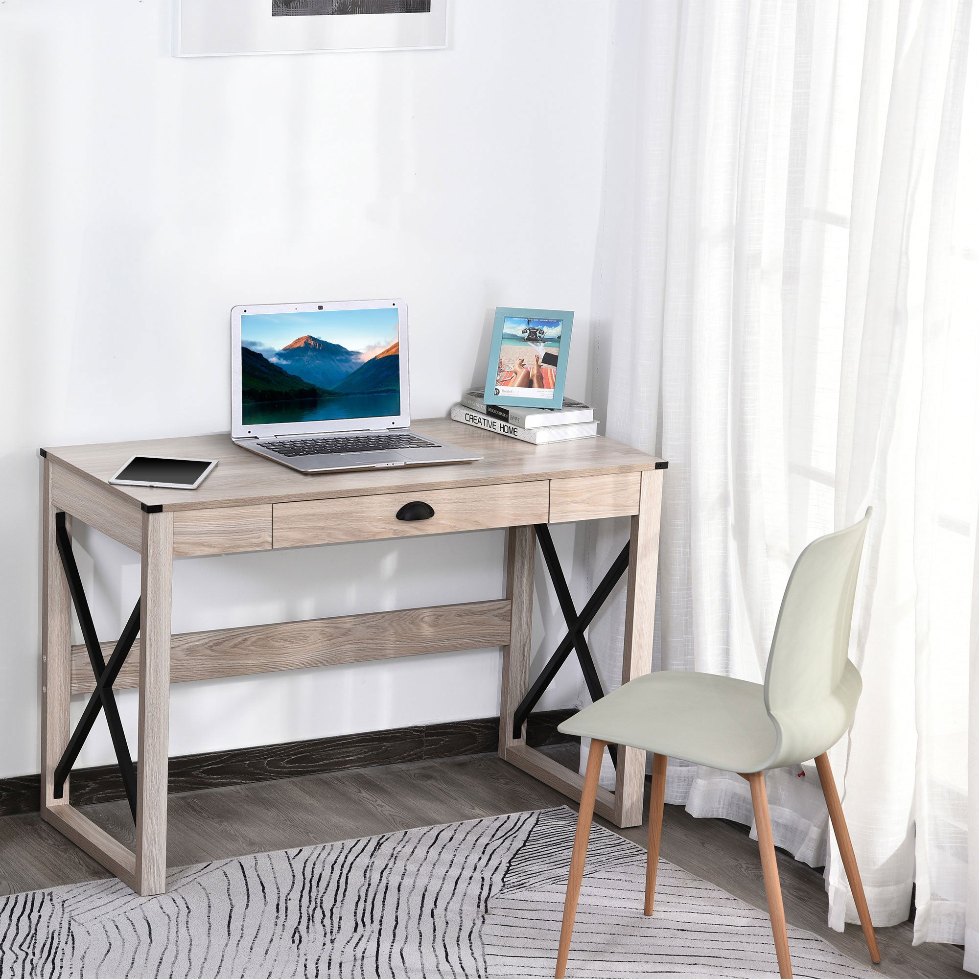 44 inch Home Office Computer Desk, Rustic Writing Desk, Farmhouse Workstation with Storage Drawer, X-Frame