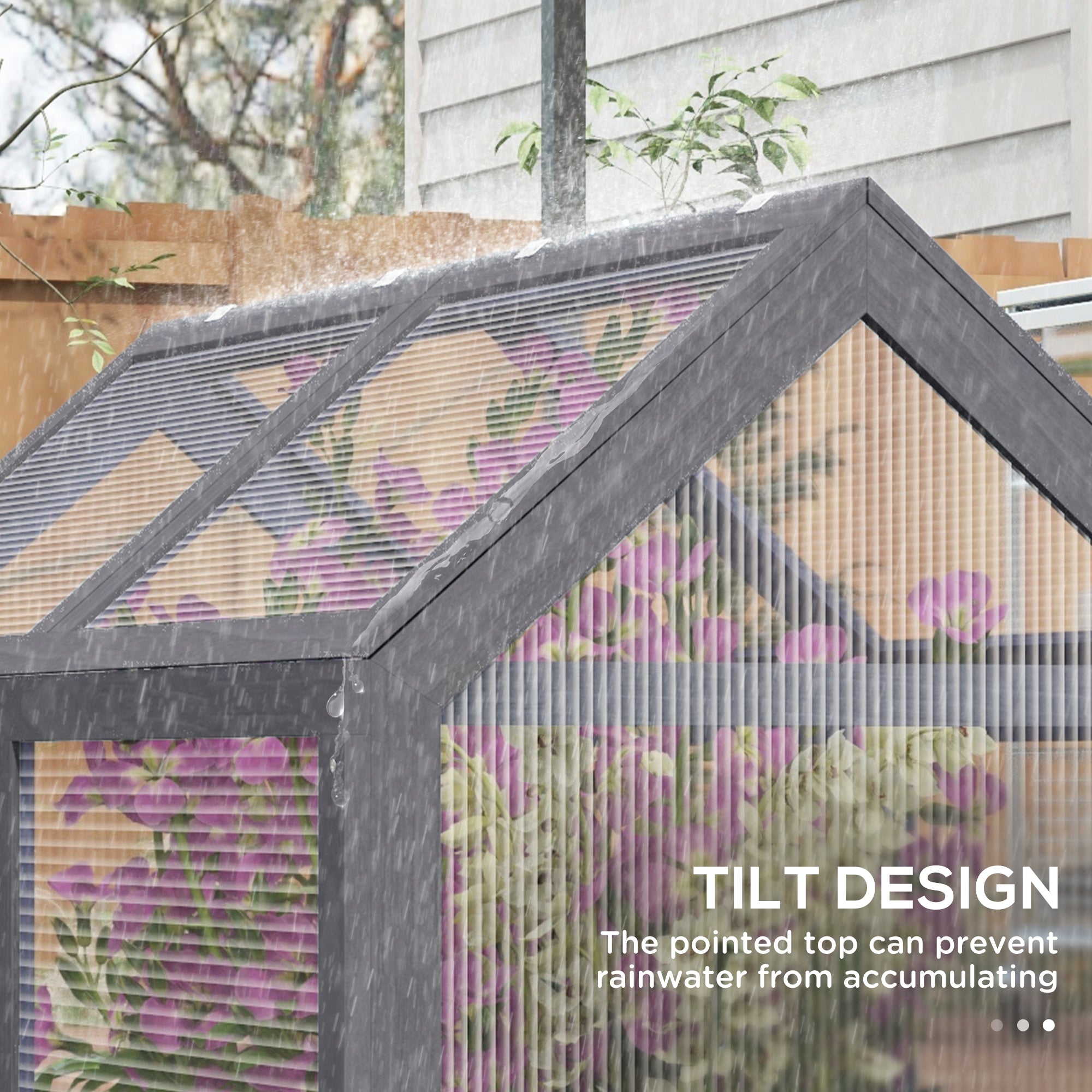 Raised Garden Flower Bed Kit w/ Greenhouse, Wooden Cold Frame Planter, Gray - Gray - Image 8
