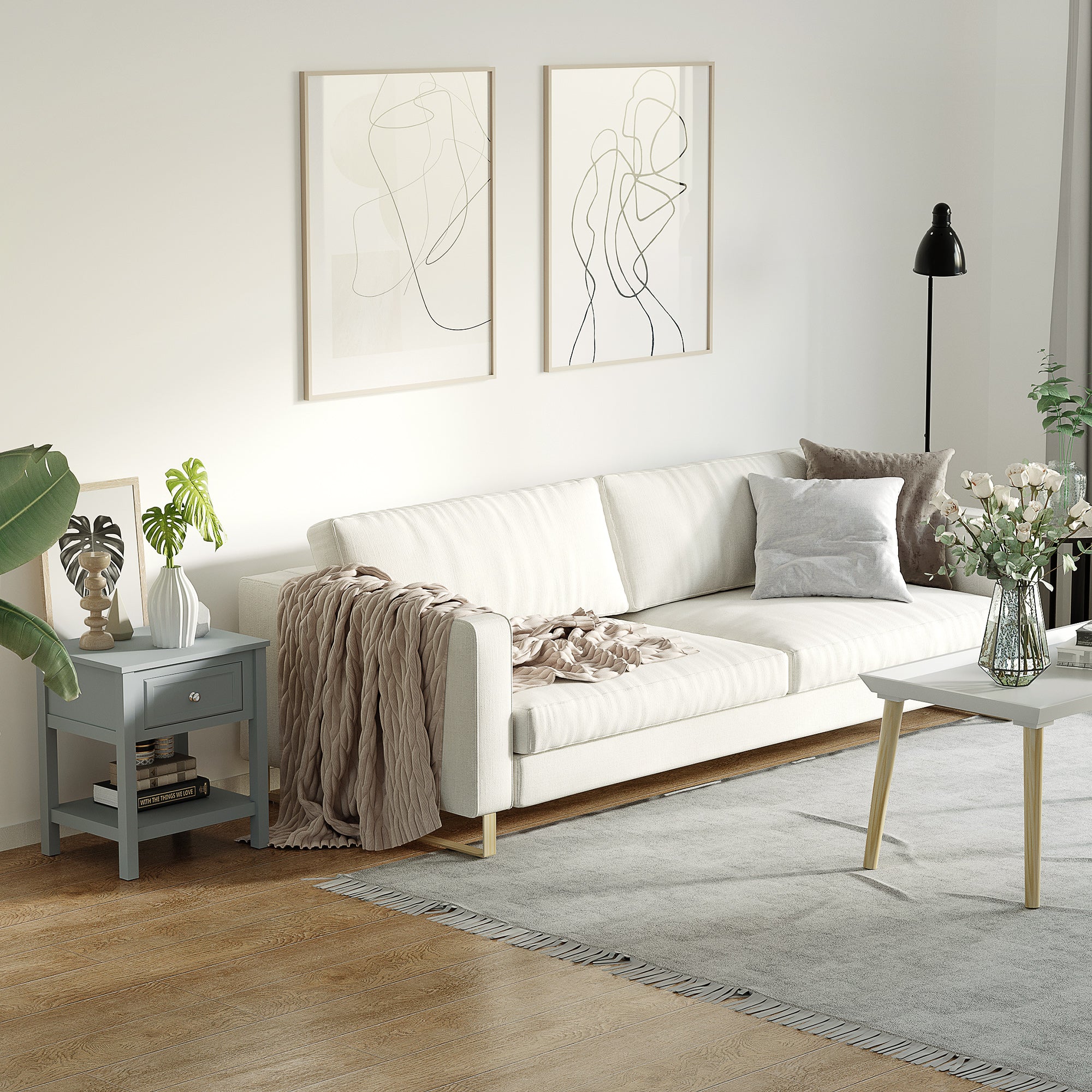 Sofa Side Table, Accent End Table with Storage Drawer and Bottom Shelf for Living Room,Gray