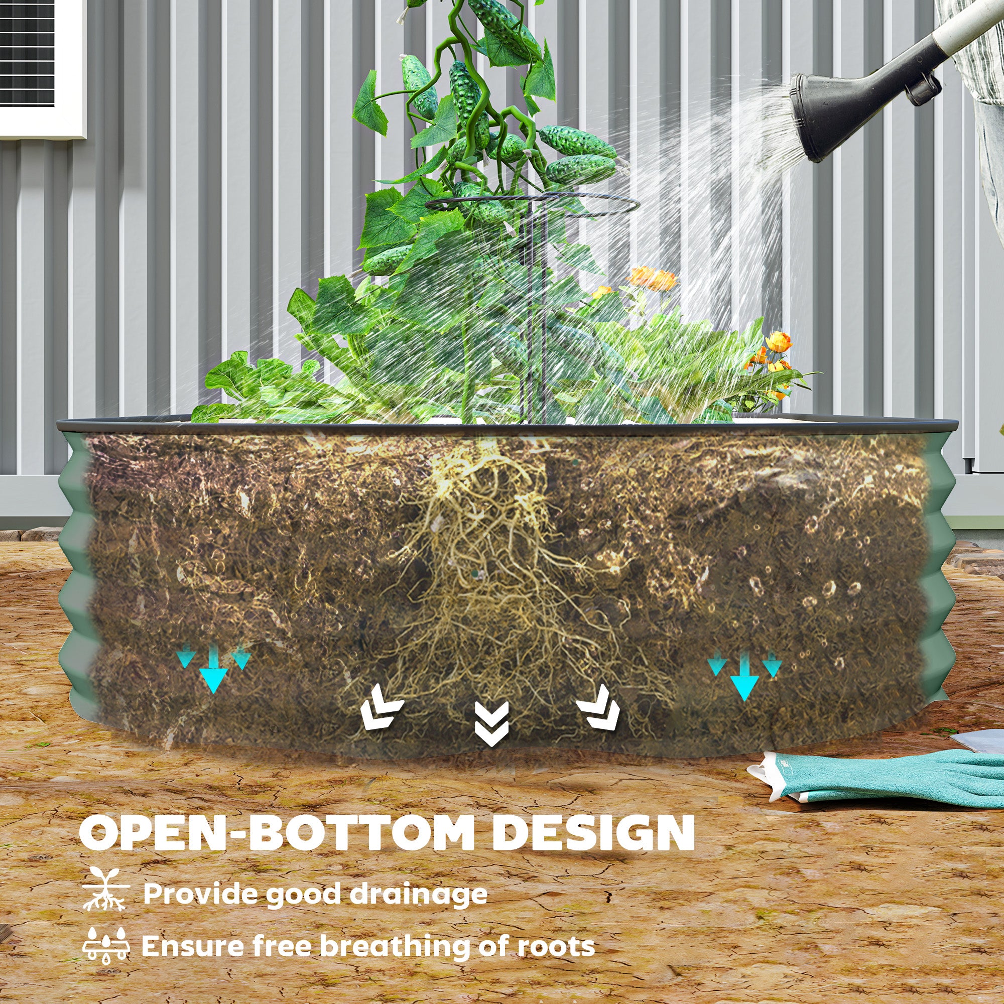 7' x 3' x 1' Raised Garden Bed Set, 2PCS Raised Beds for Gardening with Metal Plant Stakes, Green - Green - Image 7