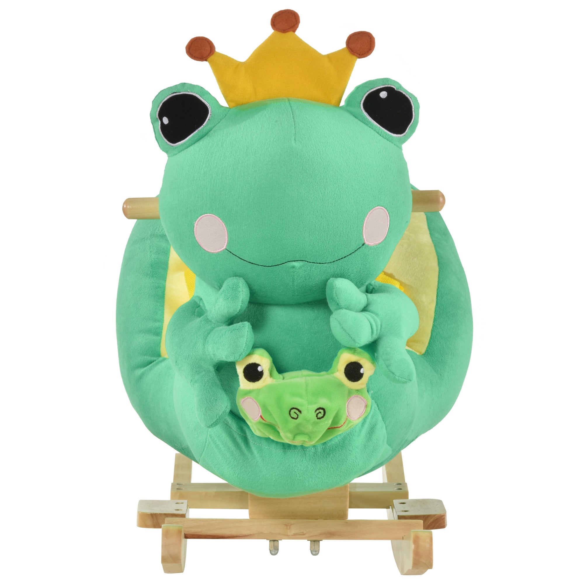 Kids Ride-On Rocking Horse Toy Frog Style Rocker with Fun Music, Seat Belt & Soft Plush Fabric Hand Puppet for Children 18-36 Months