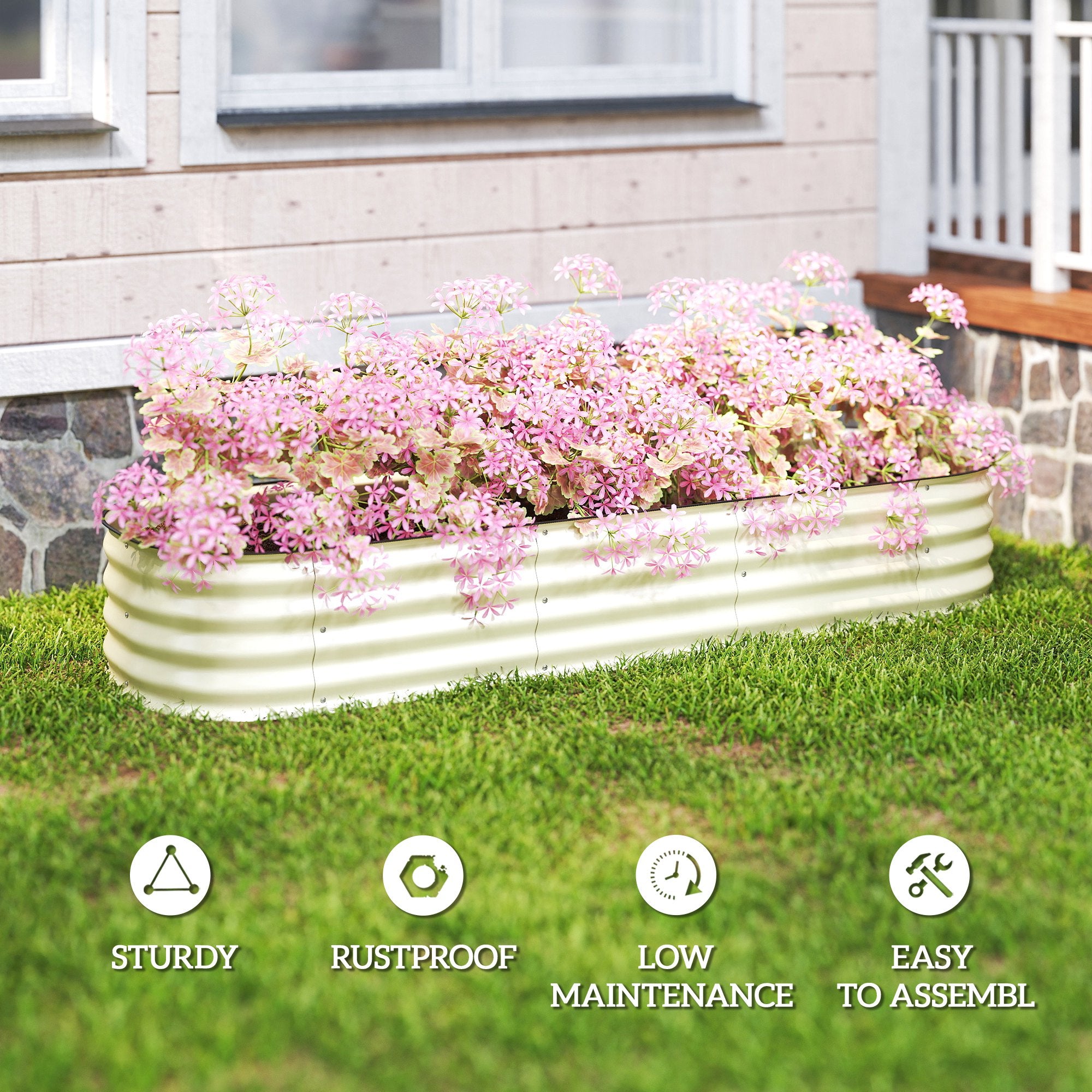 6.4' x 2' x 1' Galvanized Raised Garden Bed Kit, Metal Planter Box with Safety Edging, Cream - Cream White - Image 7