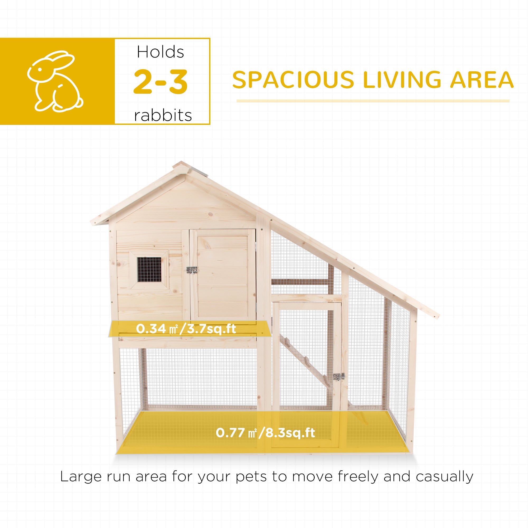 55" L 2-Tier Wooden Rabbit Hutch Bunny Cage - Natural Wood Color - Image 4