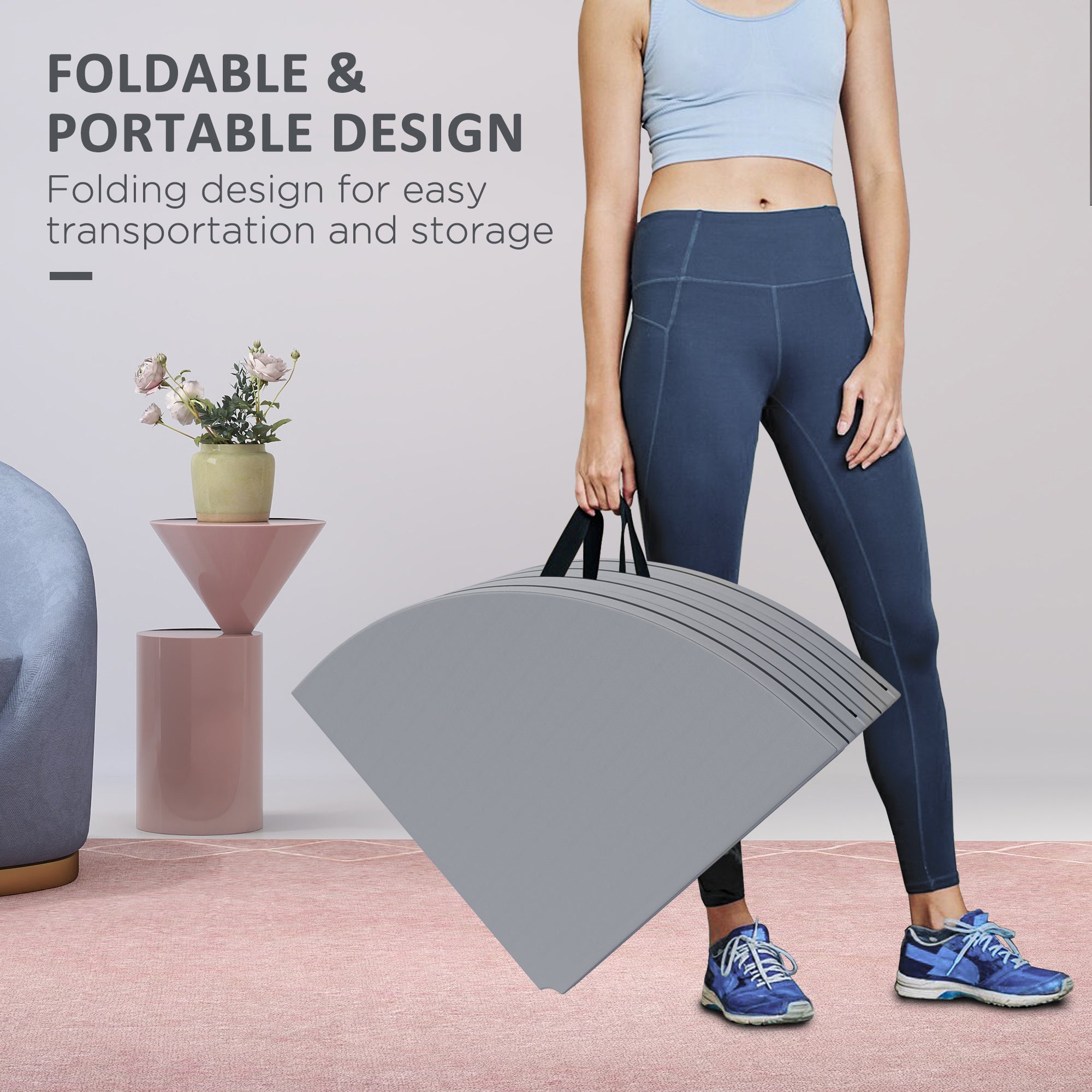 Foldable Crash Mat, Pole Padding with Carrying Handles and EPE Foam for Dance Training and Exercise, Gray