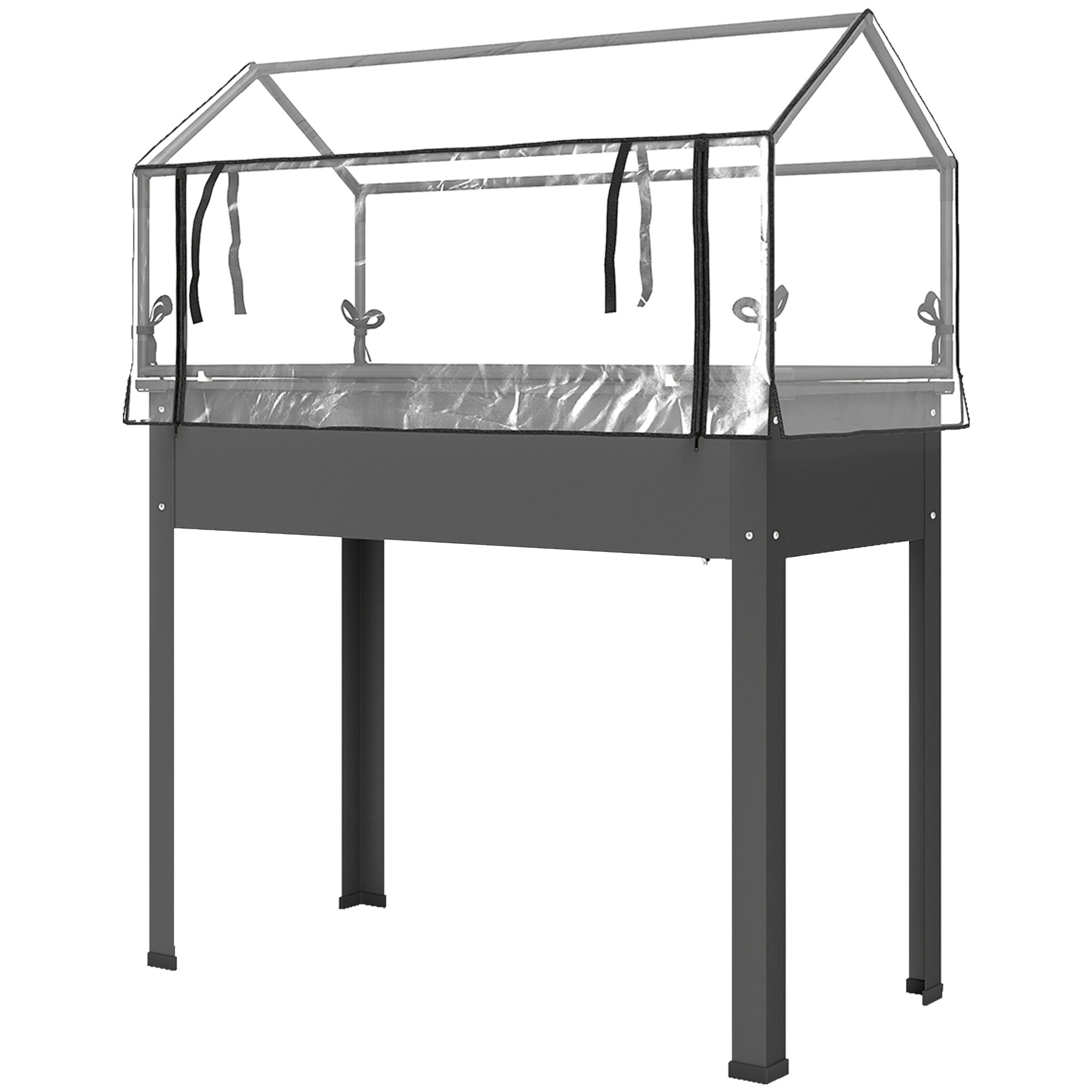 Elevated Garden Box with Greenhouse Cover, Raised Garden Bed with Legs and Drainage Hole for Vegetables, Dark Gray - Dark Gray