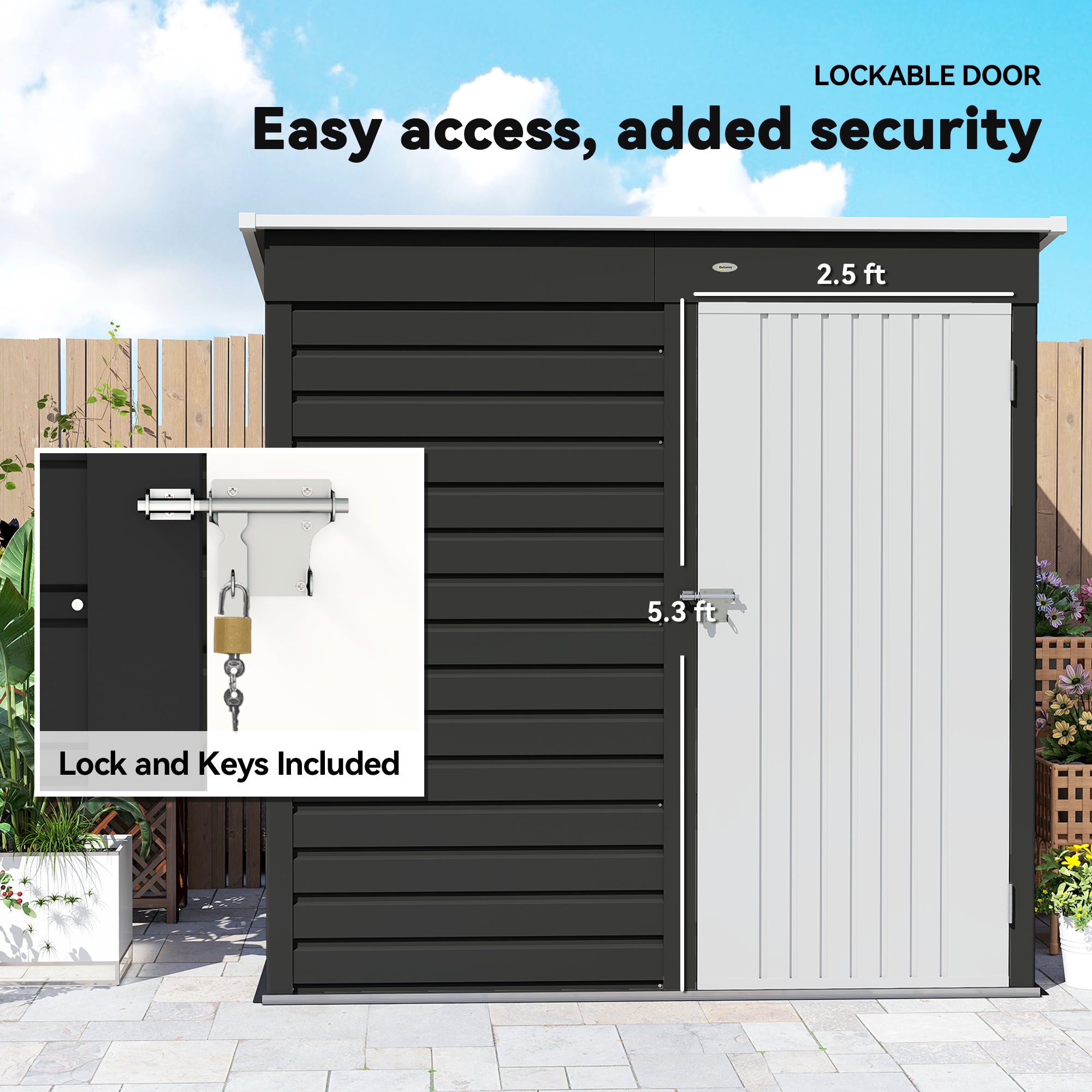 6' x 4' Outdoor Garden Shed, Metal Storage Shed with Lockable Door and Gloves for Backyard Garden Patio, Dark Gray - Dark Gray - Image 6