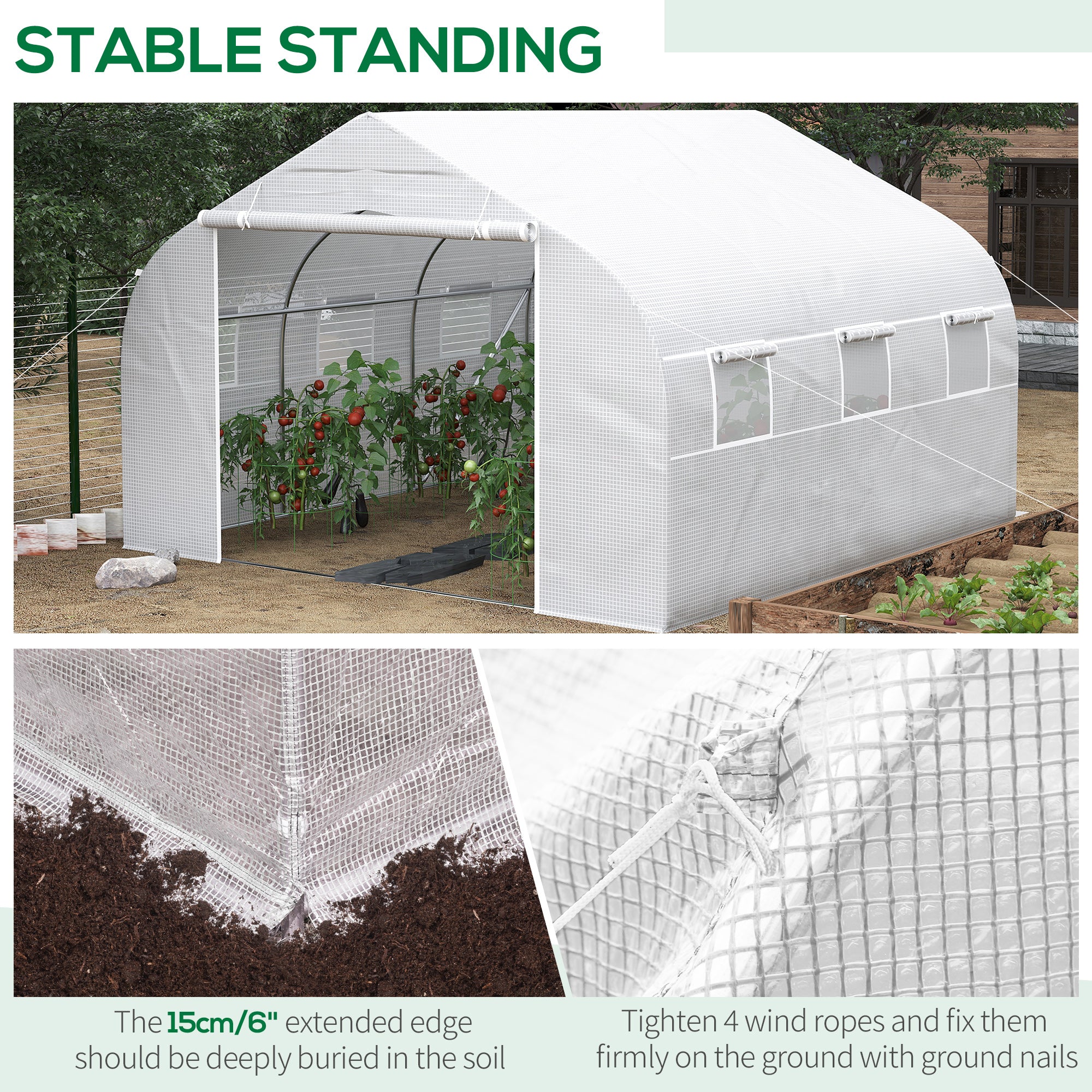 11.5' x 10' x 6.5' Walk-in Greenhouse, Tunnel Green House with Zippered Mesh Door and 6 Mesh Windows, Gardening Plant Hot House with Galvanized Steel Frame, White - White - Image 5