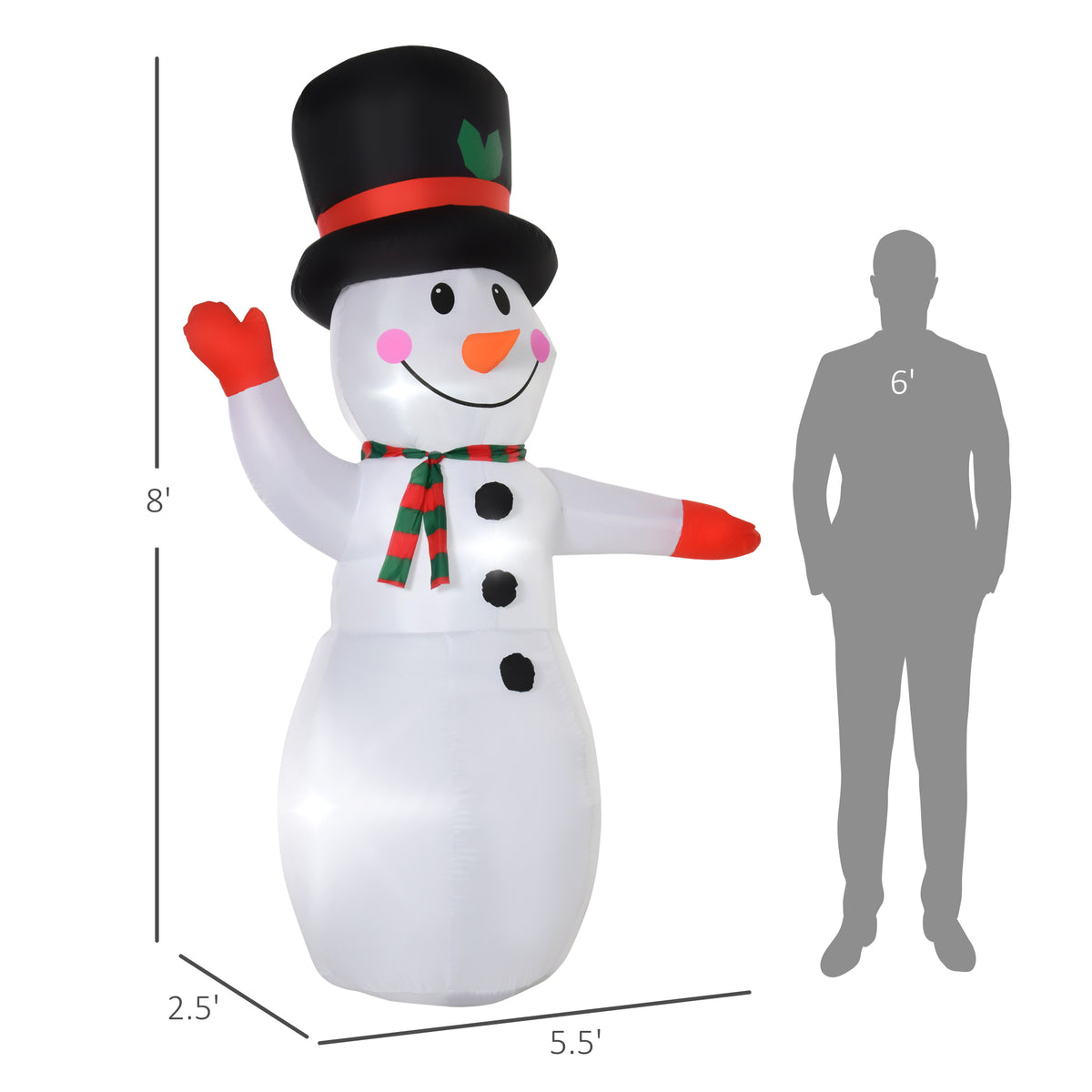 8’ Christmas Inflatables Outdoor Decorations Snowman, Blow-Up Yard Christmas Decor with LED Lights Display