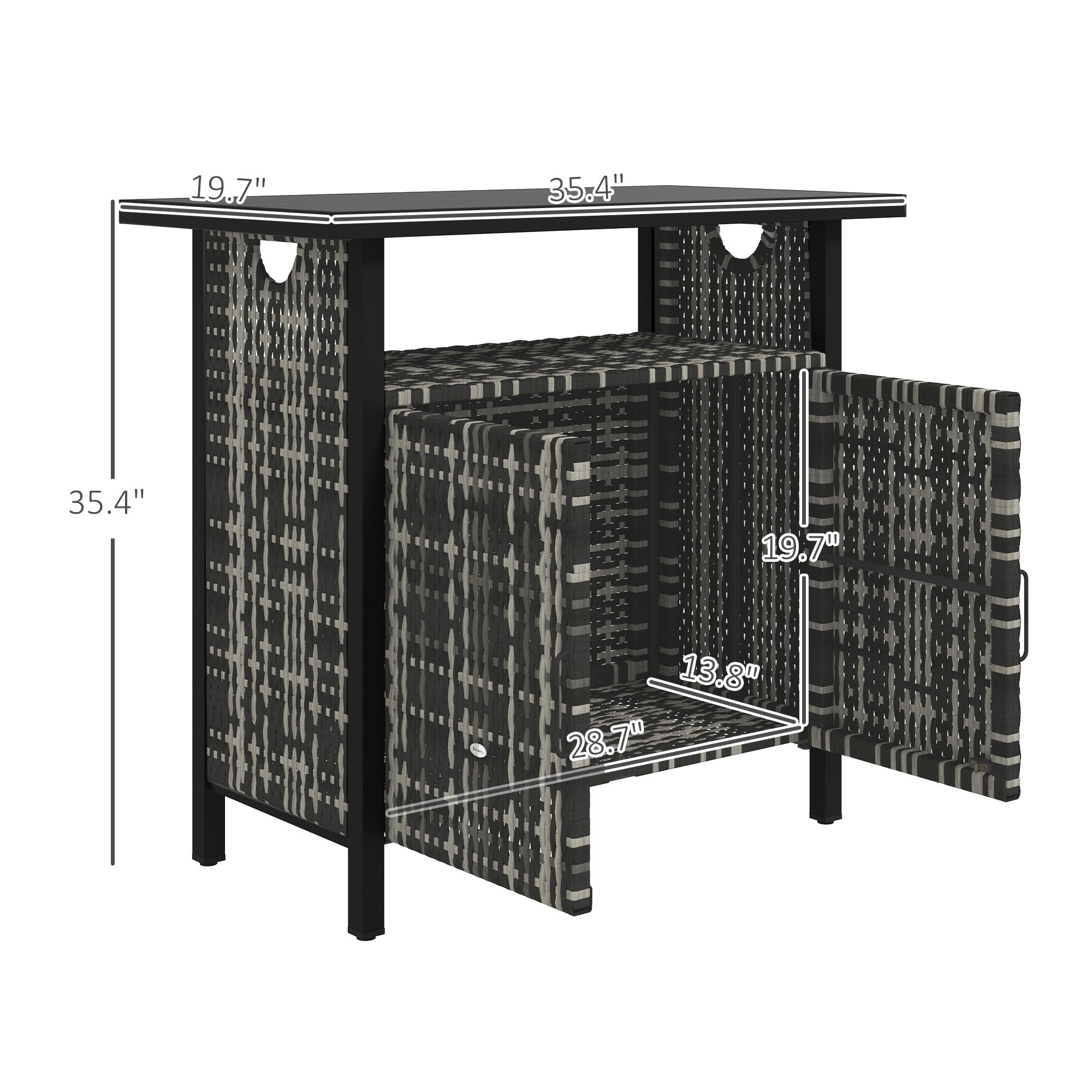 Outdoor Pool Towel Storage Cabinet Organizer, Outdoor Bar Table with Shelf and Cabinet, Pool Towel Holder Pool Valet with Weather-Resistant PE Rattan and Steel Frame, Mixed-Gray - Mixed-Gray - Image 3