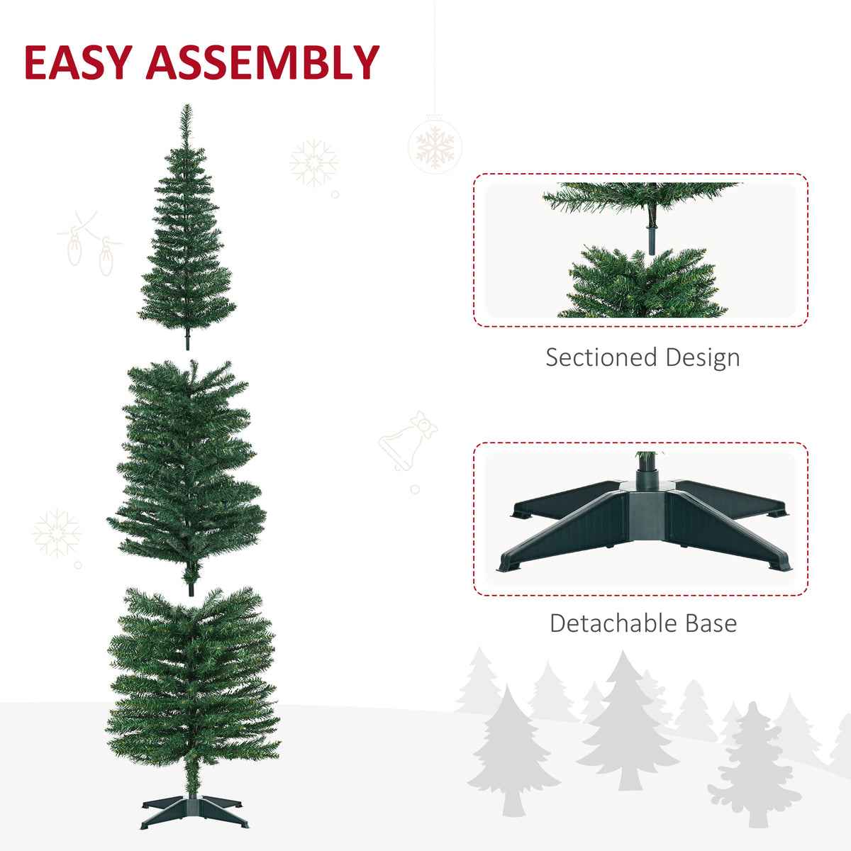 7ft Unlit Pencil Artificial Christmas Tree with Realistic Branches and 499 Tips, Plastic Base, Green