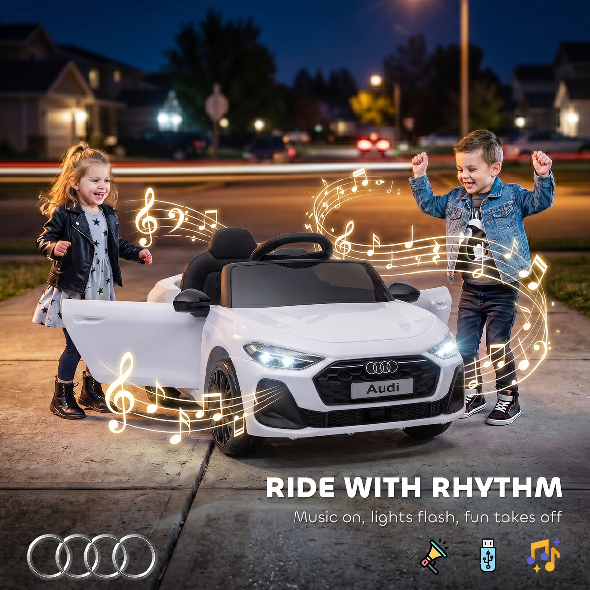 Audi A5L Licensed Electric Ride on Car for Kids 3-6 with Remote Control Dual Motors 4-Wheel Suspension Music, White