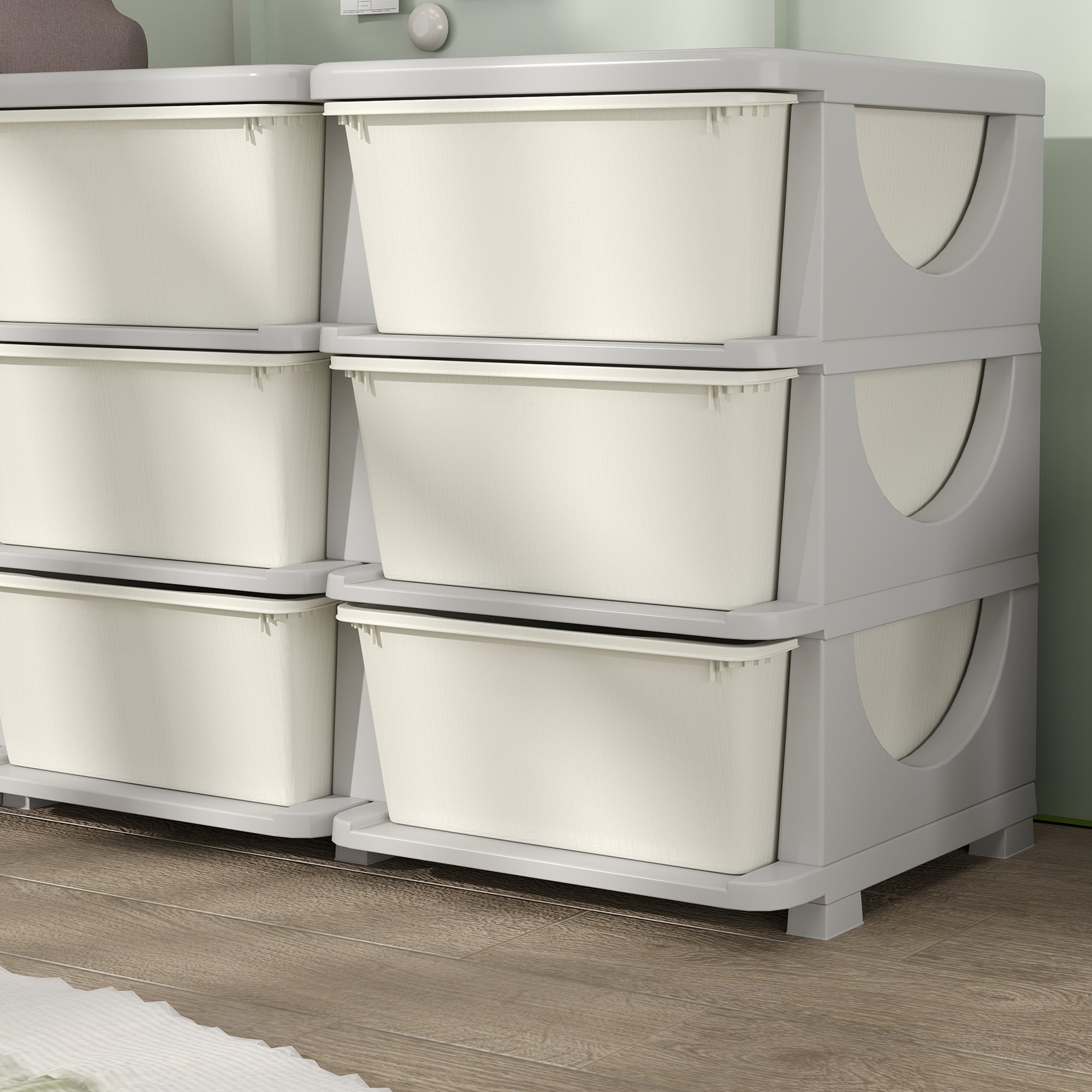 29.5" 3 Tier Kids Storage Unit Dresser Tower w/ 9 Drawers, Cream White