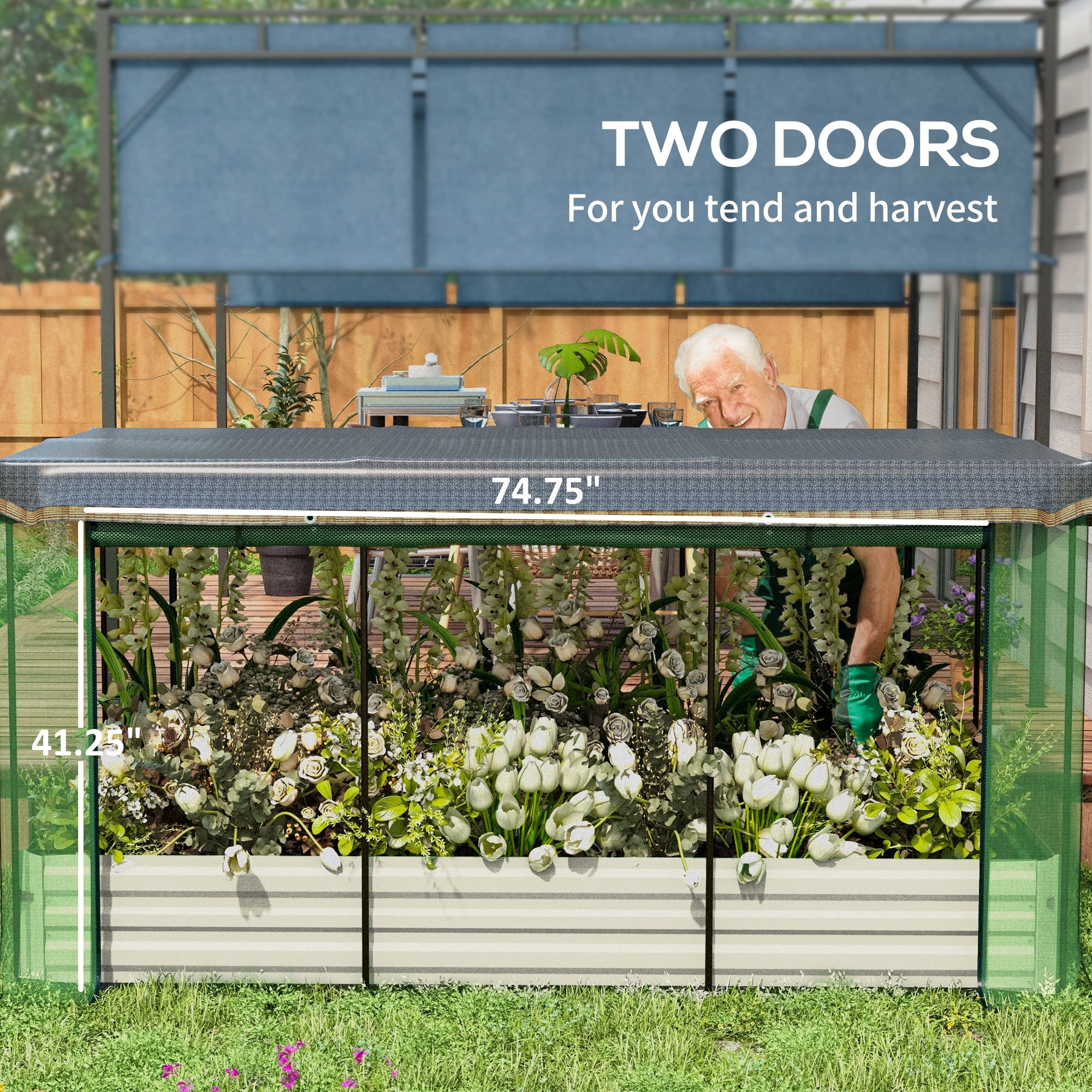 Galvanized Steel Planter Box with Crop Cage and Shade Cloth, Raised Garden Bed for Flowers, Veggies and Herbs, Beige - Beige - Image 6