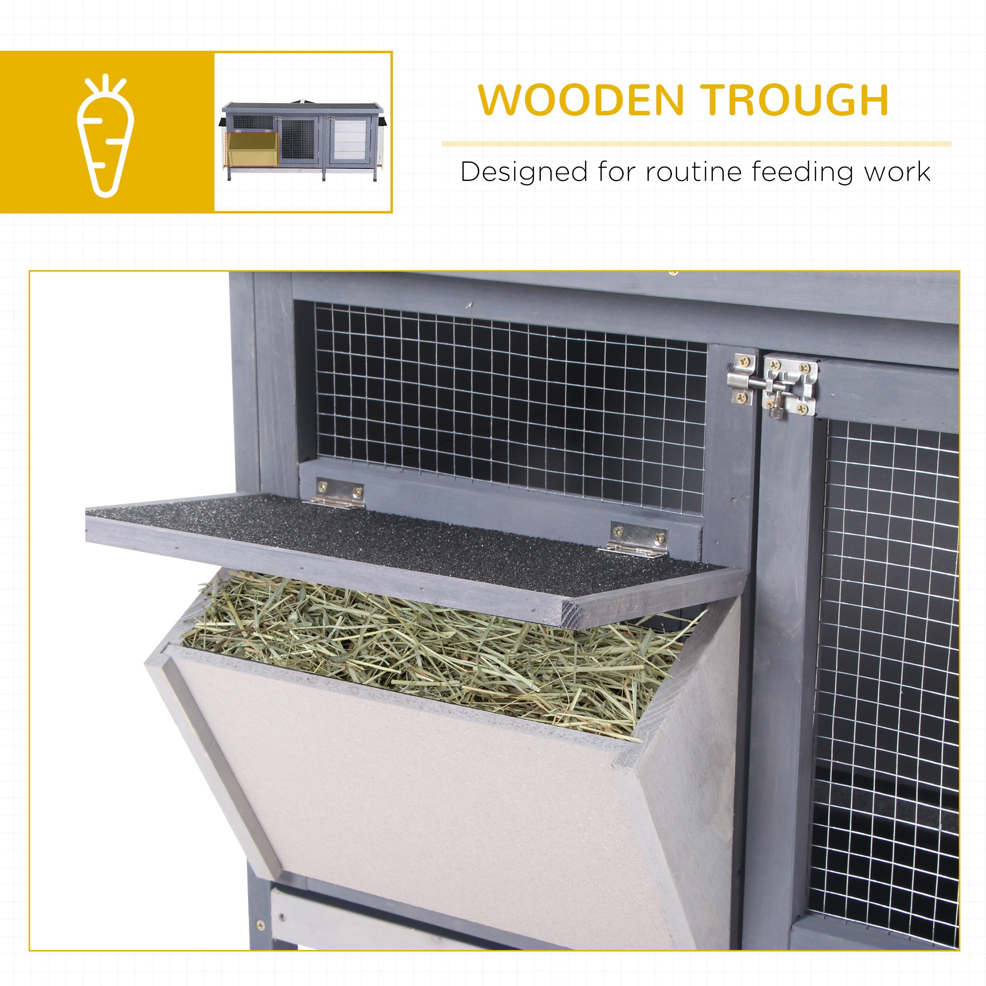 Wooden Rabbit Hutch Bunny Hutch Cage Guinea Pig with Waterproof Roof, No Leak Tray and Feeding Trough, for Rabbits, Chickens, Ducks, Indoor/Outdoor, Gray - Grey - Image 6