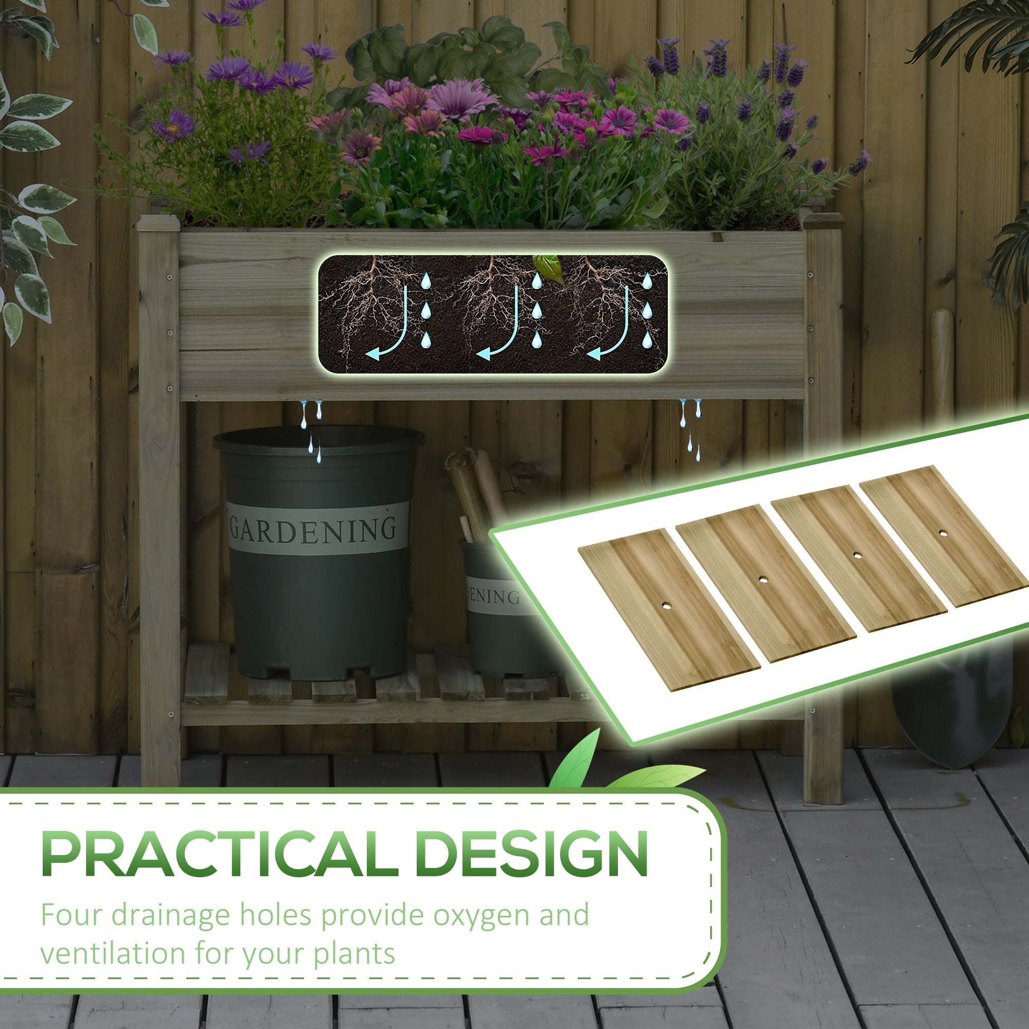 36" x 20" x 30" Raised Garden Bed, Elevated Wood Planter Box with Legs and Storage Shelf for Backyard, Patio, Balcony to Grow Vegetables, Herbs, and Flowers - Green - Image 6