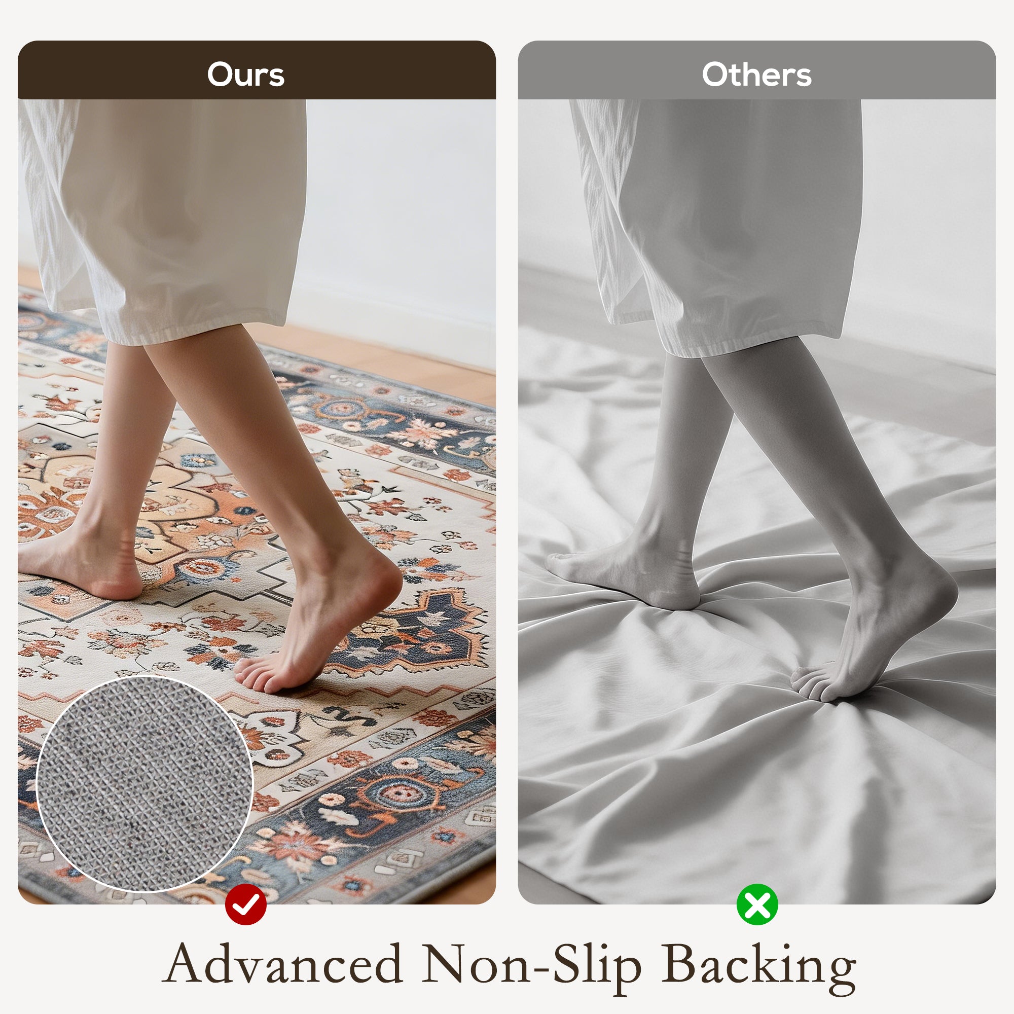 Area Rug 8x10, Machine Washable Rug, Non-Slip Boho Print Pattern Medallion Carpet for Living Room, Bedroom, Tawny Brown