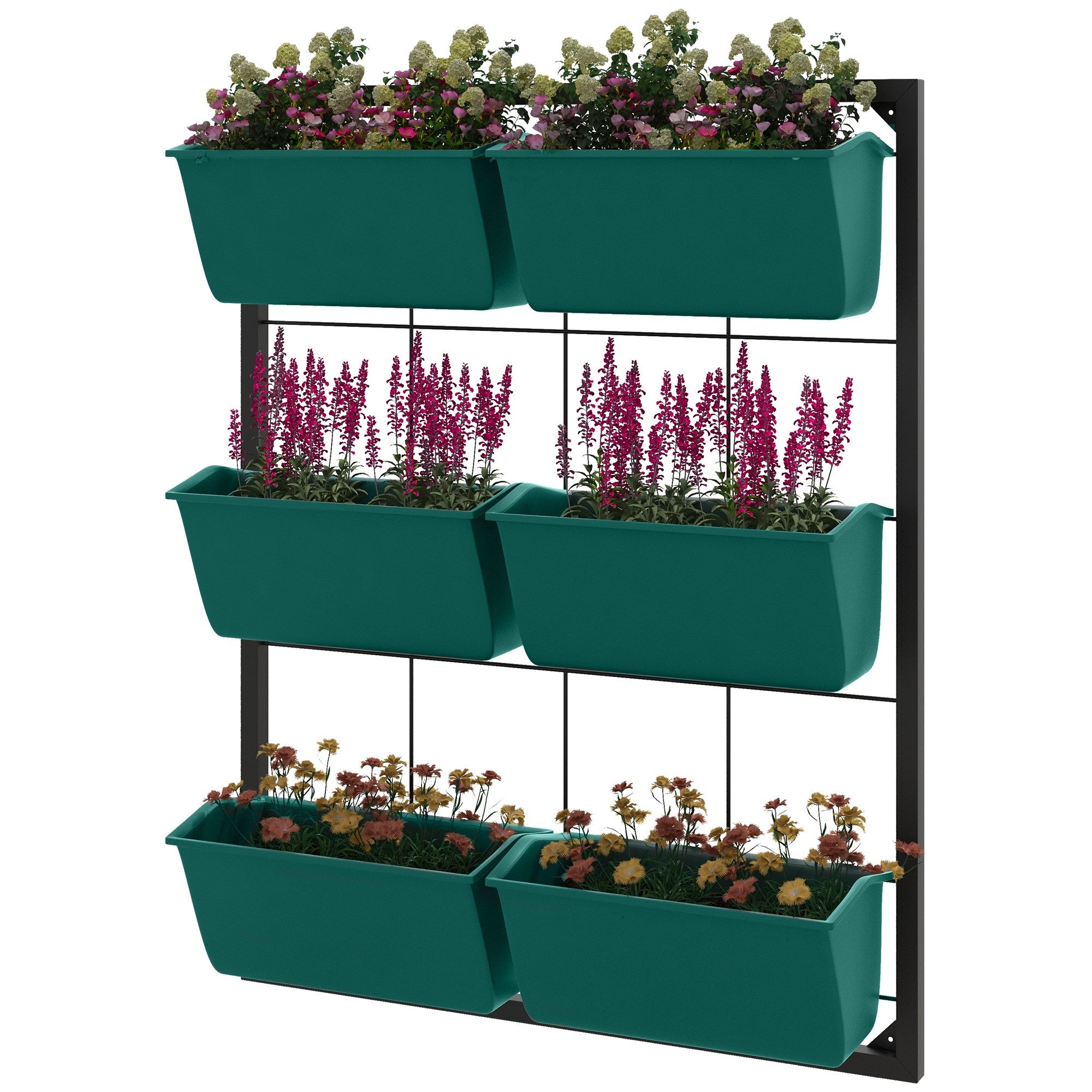 3-Tier Hanging Planter with 6 Pots for Indoor and Outdoor Use, Wall Planter, Self Draining & Wall Mounted, Green - Green