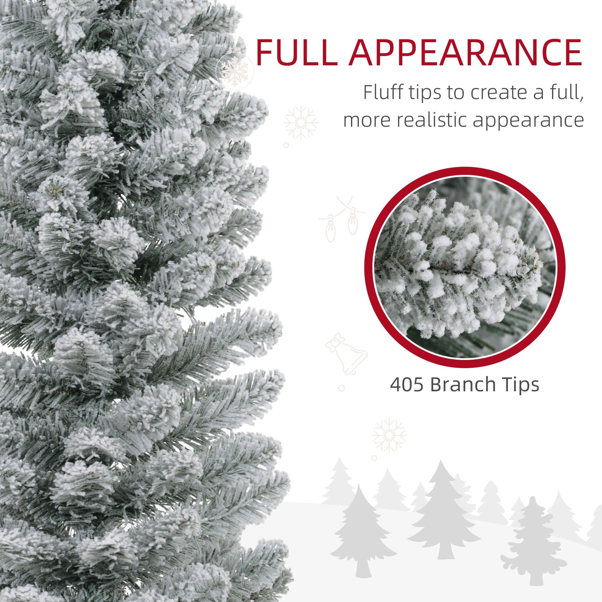 7ft Artificial Christmas Tree, Snow Flocked Branches, Metal Base, Pencil Xmas Tree