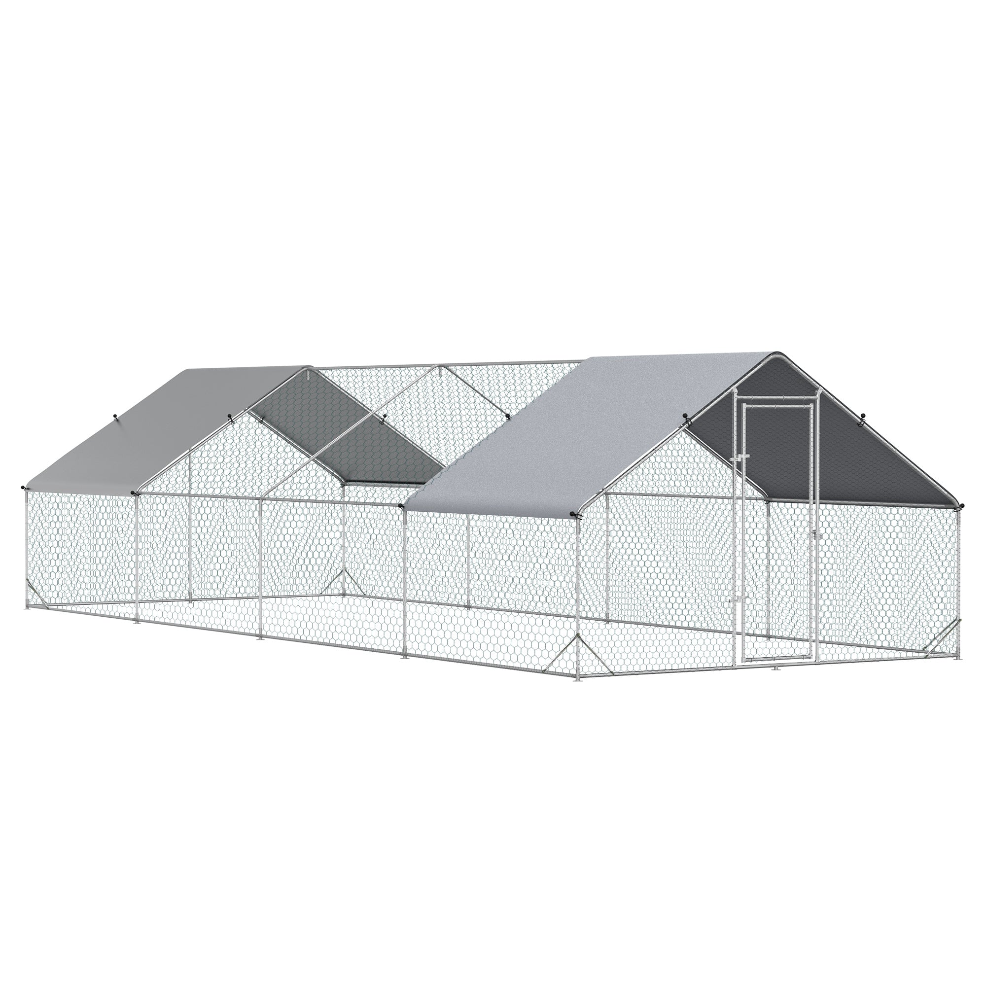 Metal Chicken Run 9.8' x 26.2' x 6.6' with Waterproof and Anti-UV Cover for Outdoor and Yard Farm Use - Silver