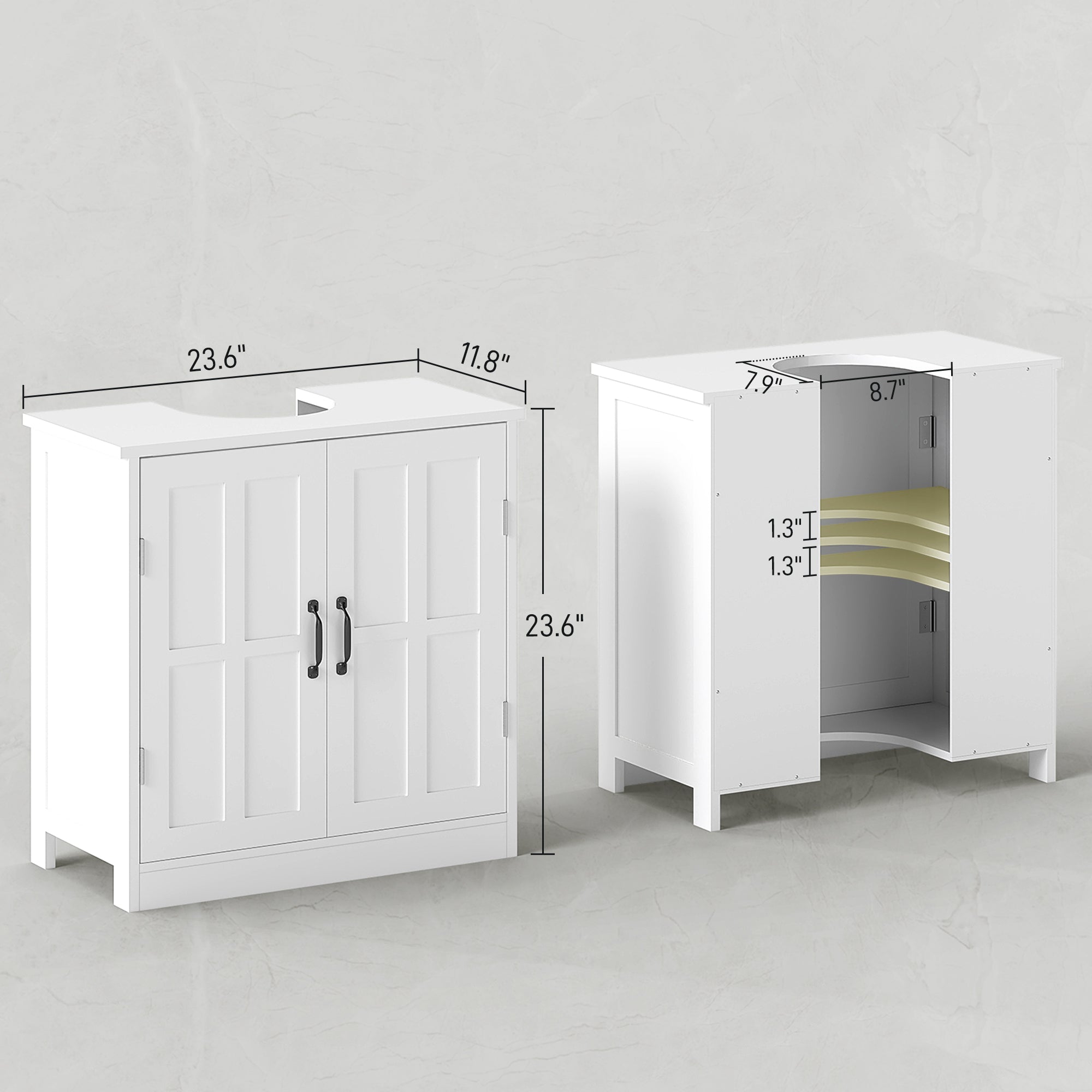 Pedestal Sink Storage Cabinet, Under Sink Cabinet with 2 Doors and Adjustable Shelf, Bathroom Vanity with U-Shape Cut-Out, White