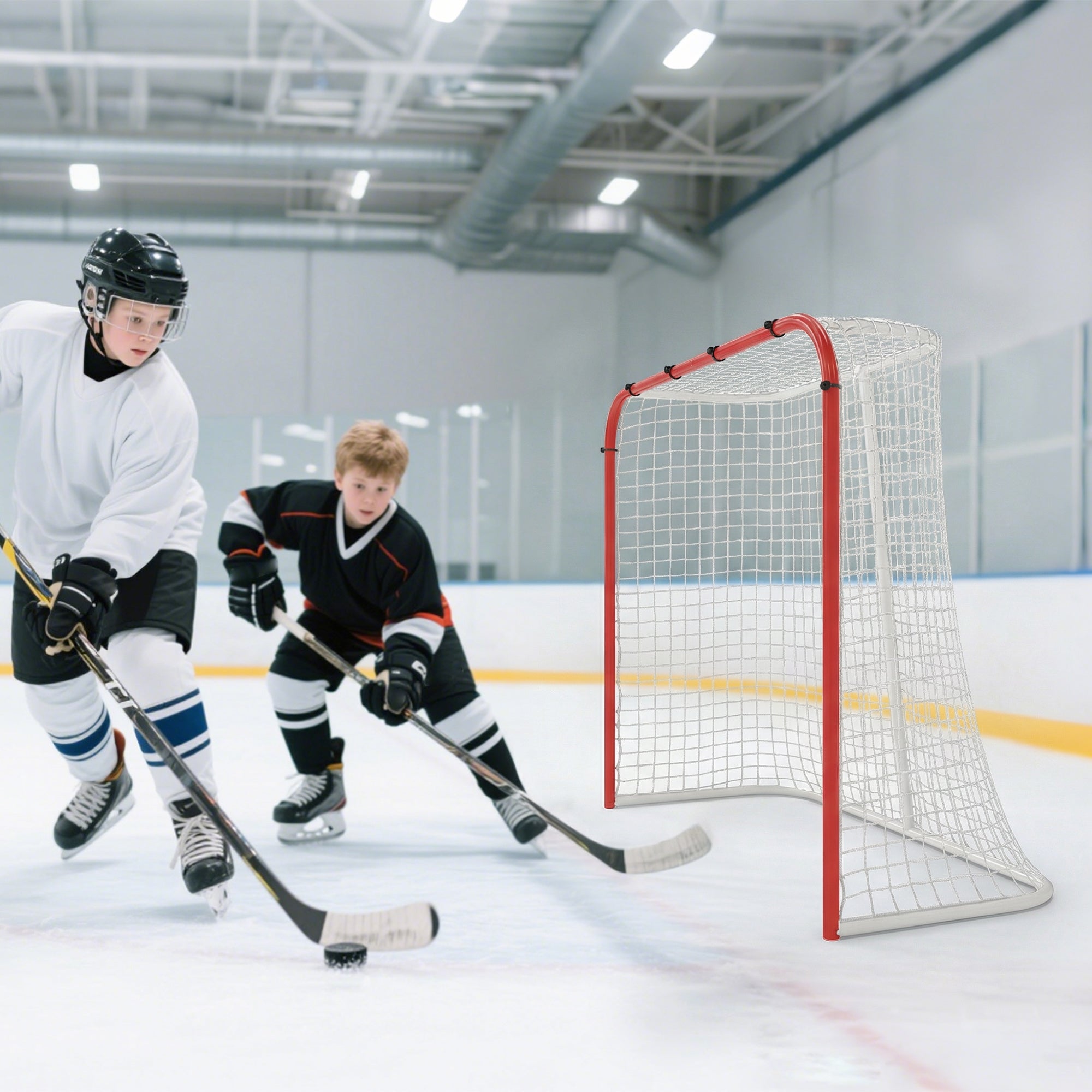 Hockey Net, All Weather Street Hockey Goal with Steel Frame, PE Mesh for Backyard, Easy Assembly