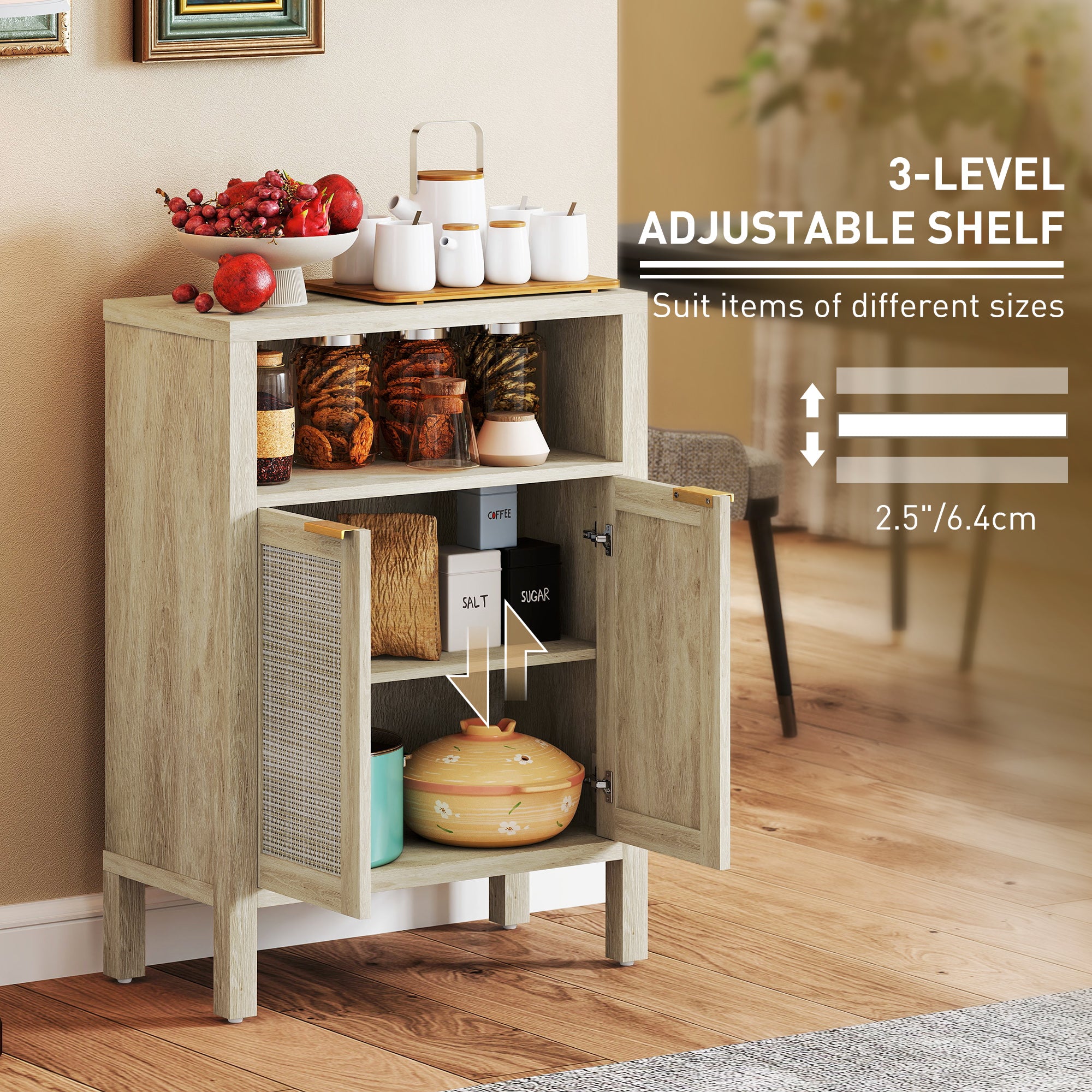 Sideboard Buffet Cabinet with Storage, Modern Accent Cabinet with Adjustable Shelf, Coffee Bar Cabinet, Natural